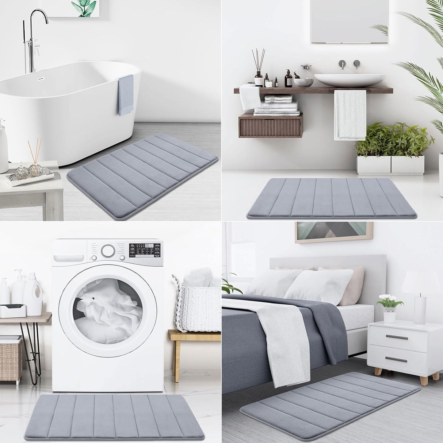 Buganda Memory Foam Bath Mat, 47" x 20", Ultra Soft and Non-Slip Bathroom Rugs, Water Absorbent and Machine Washable Bath Rug Runner for Bathroom, Shower, and Tub, Medium Grey