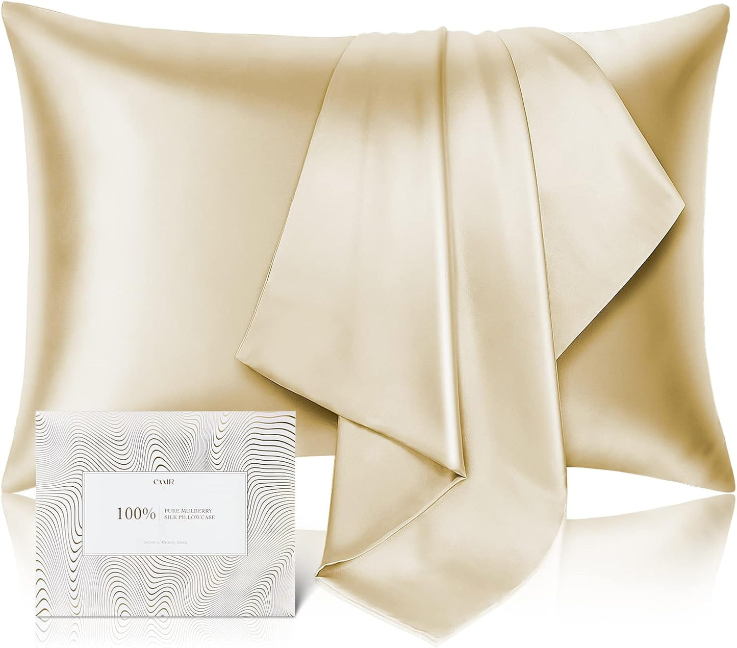 100% Pure Mulberry Silk Pillowcase for Hair and Skin - Allergen Resistant Dual Sides,600 Thread Count Silk Bed Pillow Cases with Hidden Zipper,1pc,Queen Size,Champagne