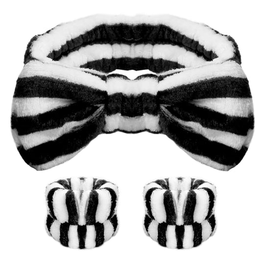 WSYUB Makeup Headband Set, Spa & Wristband, Face Washing Headband for Women & Girls, Black & White