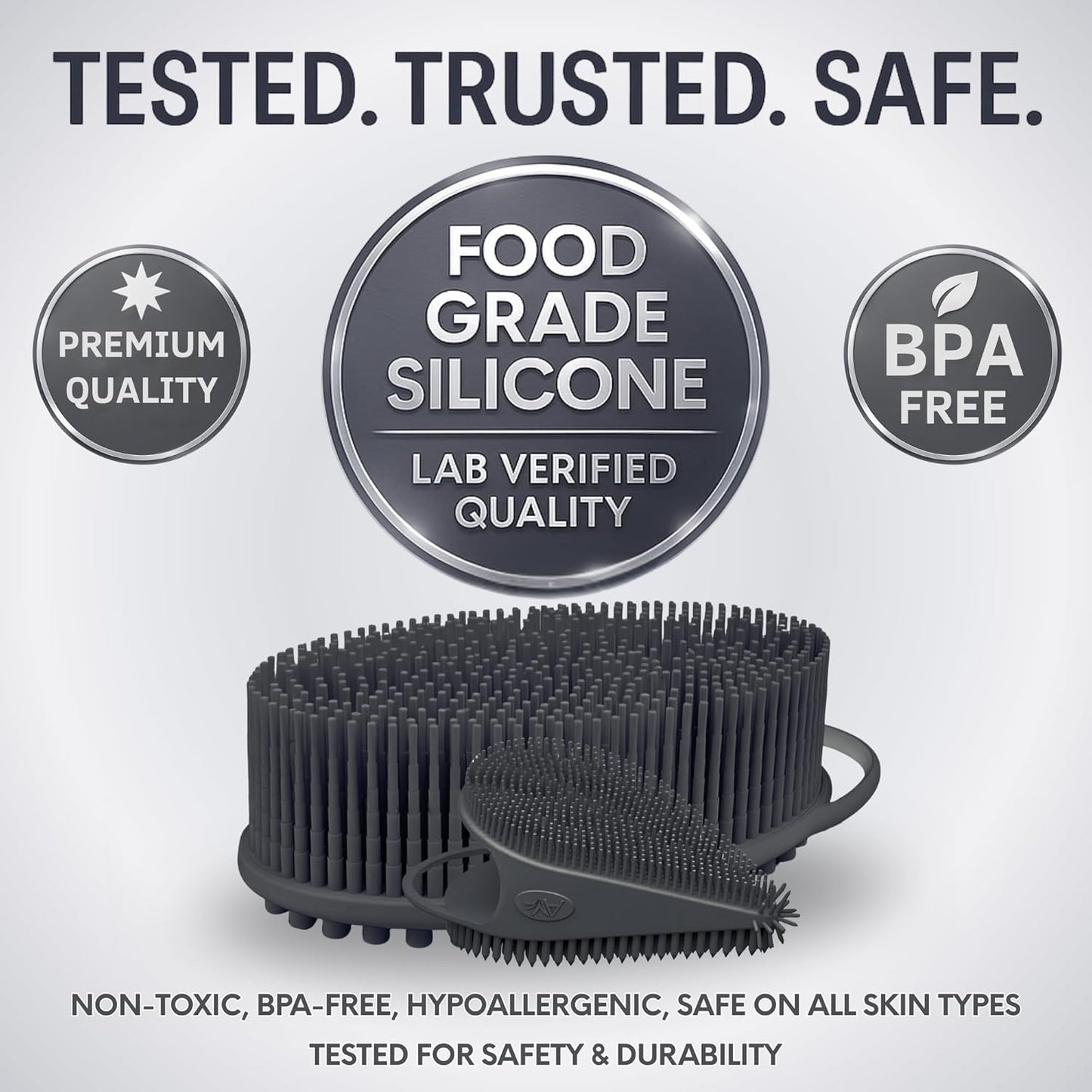 Avilana Silicone Body Scrubber – Gentle Shower Brush & Loofah Alternative- Food Grade & Lab Tested – Fast-Drying, Hygienic, BPA-Free Silicone Body Gentle Exfoliator (Dark Gray, Body & Face)