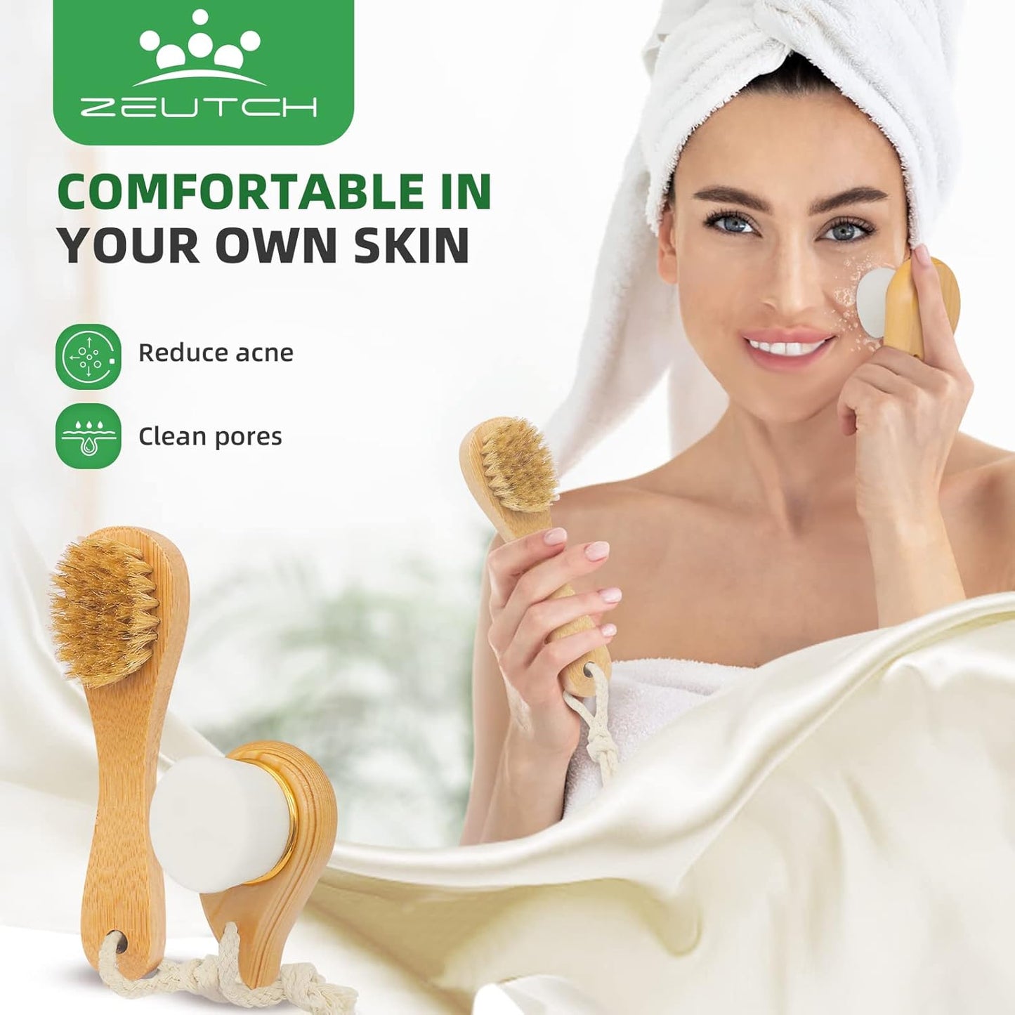 Premium Dry Brushing Body Brush Set for Lymphatic Drainage and Cellulite Treatment, Boar Bristle Long Handle Face Cleansing Brush for A Glowing Skin, 5 Pack