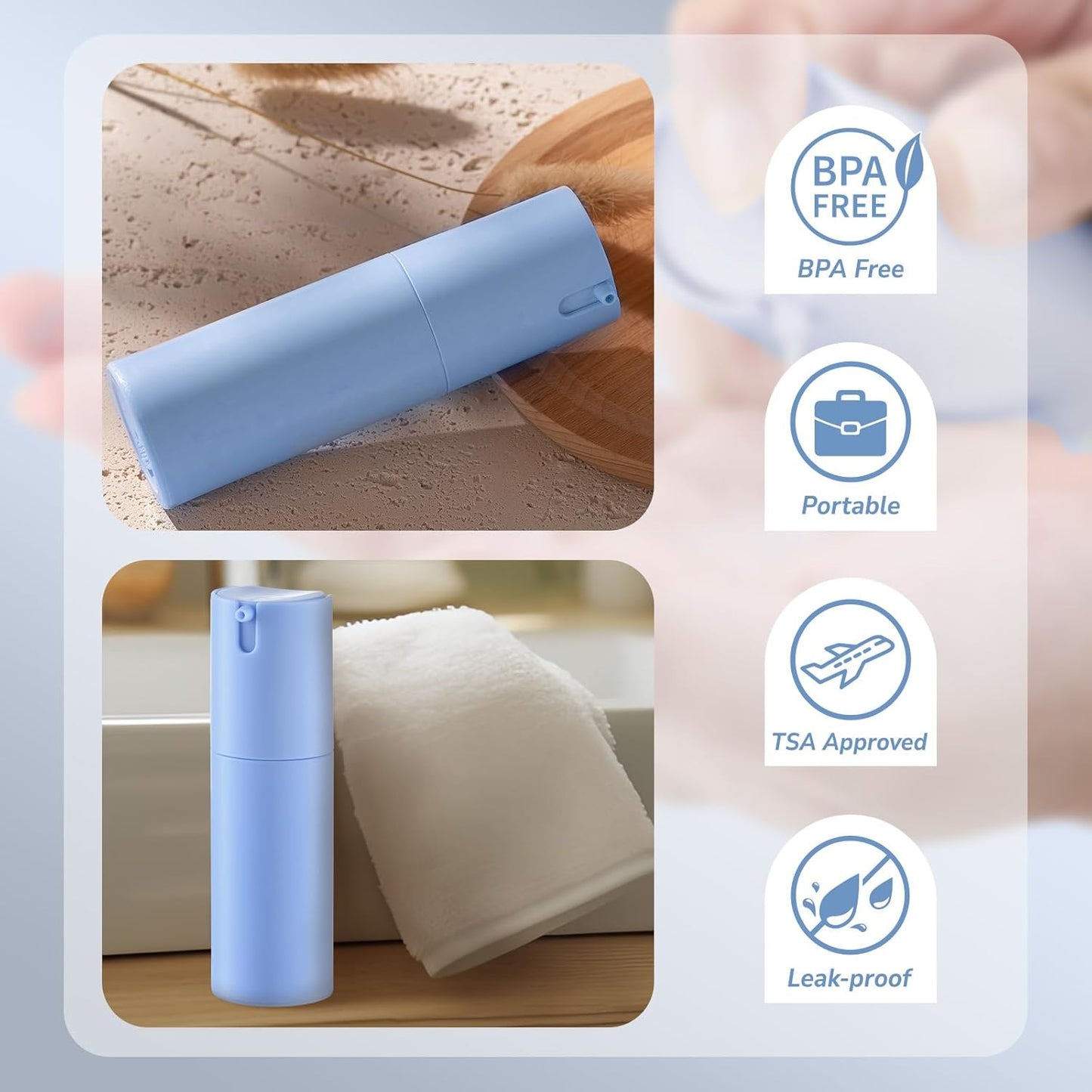 1 oz Airless Pump Bottles, Travel Lotion Container, Skincare Containers for Moisturizer (Plastic, Matte Blue, 3Pcs)