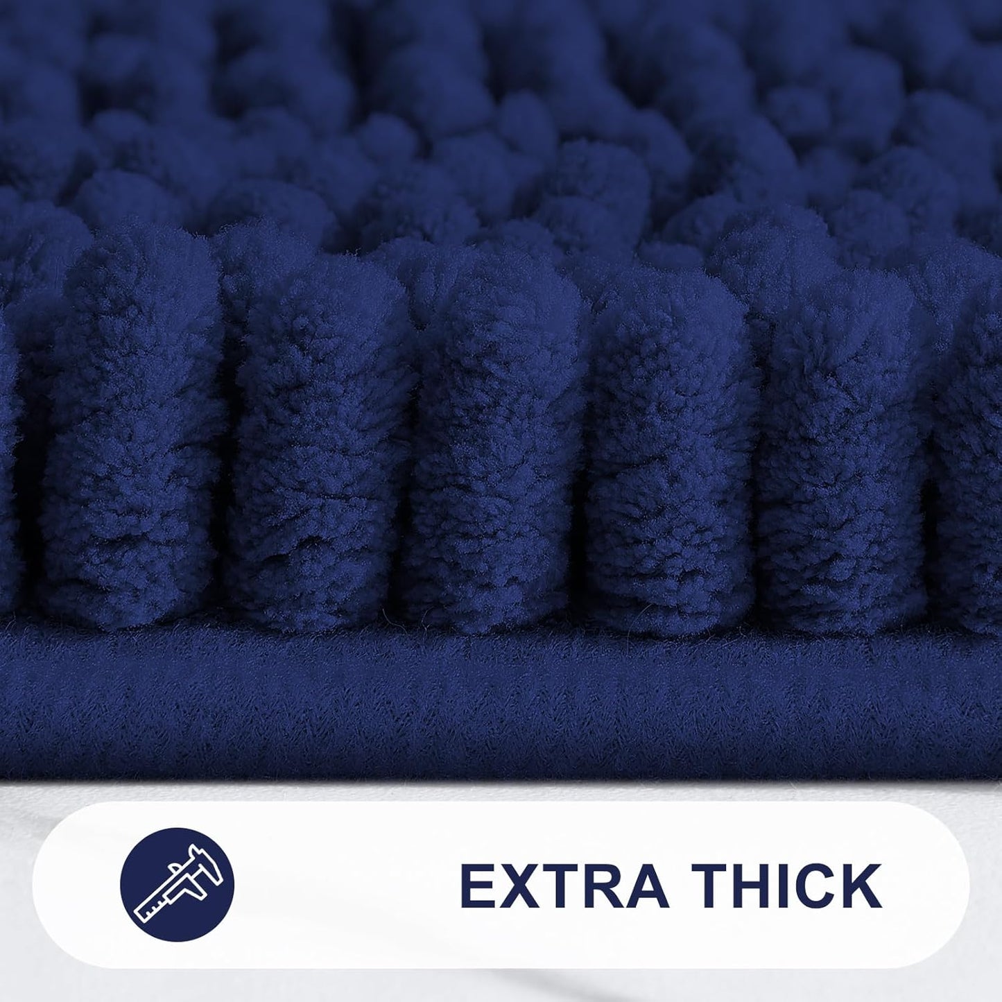 Grandaily Chenille Striped Bathroom Rugs 24x16, Extra Thick and Absorbent Bath Mats, Non-Slip Soft Plush Shaggy Shower Carpet, Machine Wash Dry, Bath Rug for Bathroom, (Small, Navy)