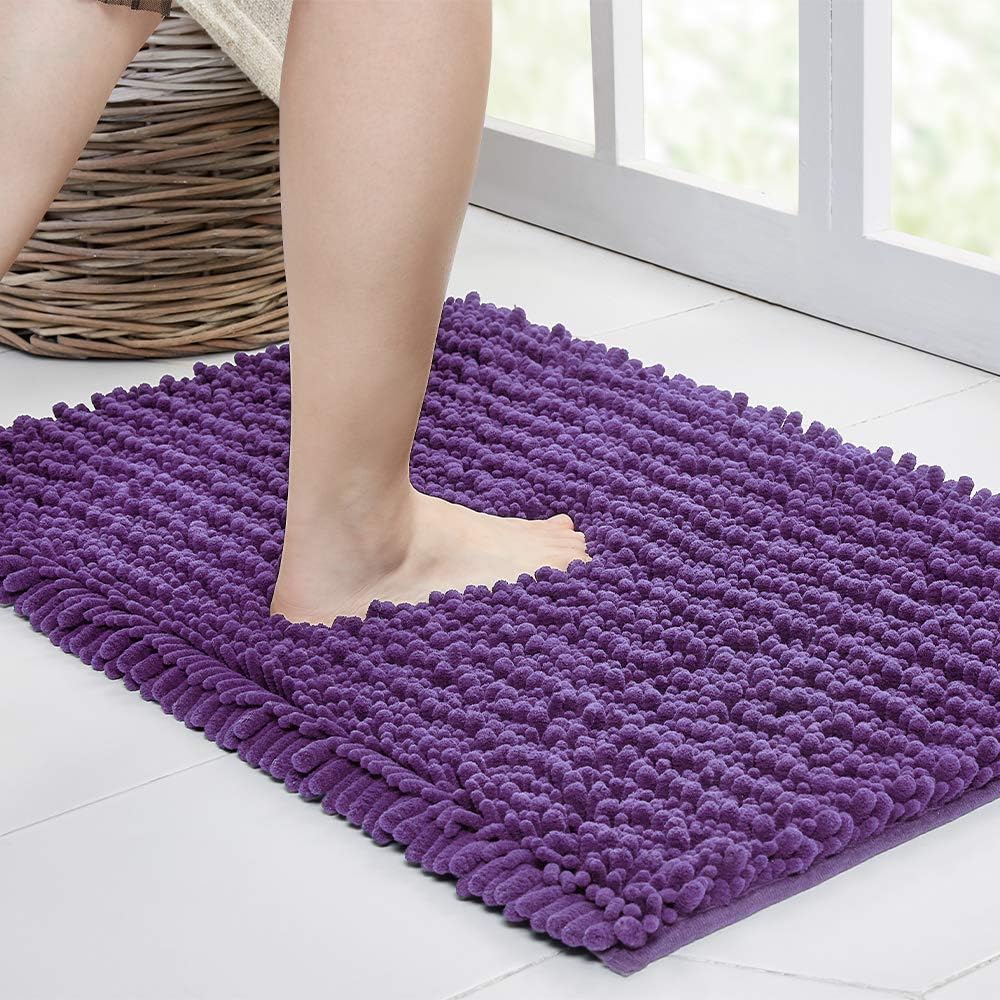 Walensee Bathroom Rug Non Slip Bath Mat (24x17 Inch Lavender) Water Absorbent Super Soft Shaggy Chenille Machine Washable Dry Extra Thick Perfect Absorbant Best Small Plush Carpet for Shower Floor