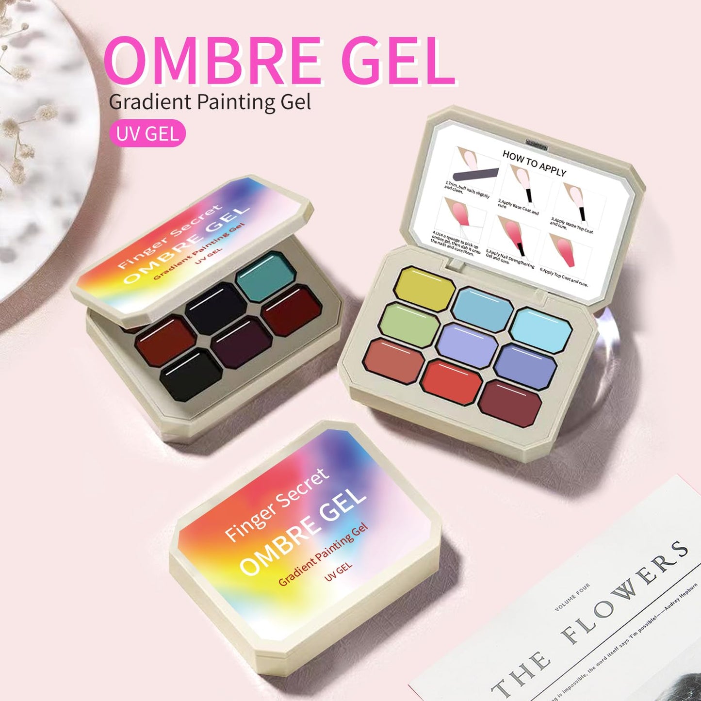 Professional Gradient Painting Gel,9 Colors Set Ombre Gel Nail Polish,Ombre Pigment Palette for Nail with 100PCS Nail Sponges & Grabbing Pen for Gel Nail Art in Salon or Home Use (8)