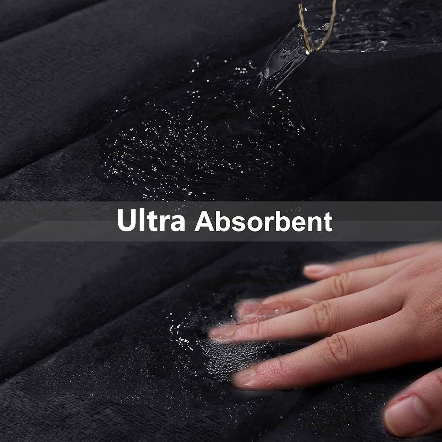 Buganda Memory Foam U-Shaped Contour Toilet Rugs, Non Slip Absorbent, Thick Soft Washable Bathroom Mat, Floor Carpet Bath Rugs Mat for Toilet Base (24" x 24", Black)