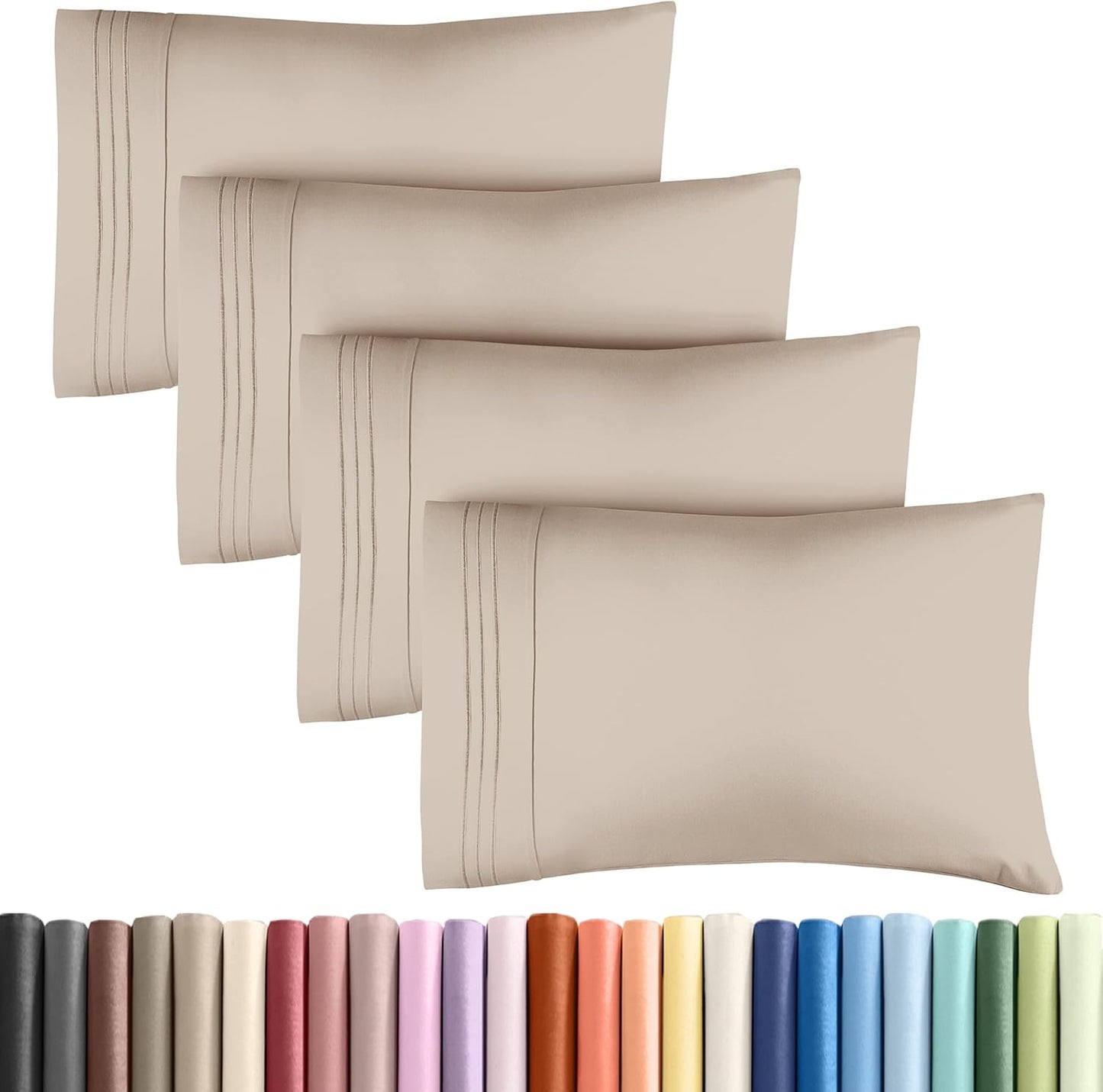 King Pillow Cases Set of 4 - Ultra Soft Hotel Quality Pillowcase Covers - Comfy, Cozy & Wrinkle Free - Shrinkage, Stain and Fade Resistant - Machine Washable Pillow Protectors - 4 Piece Set - Wheat