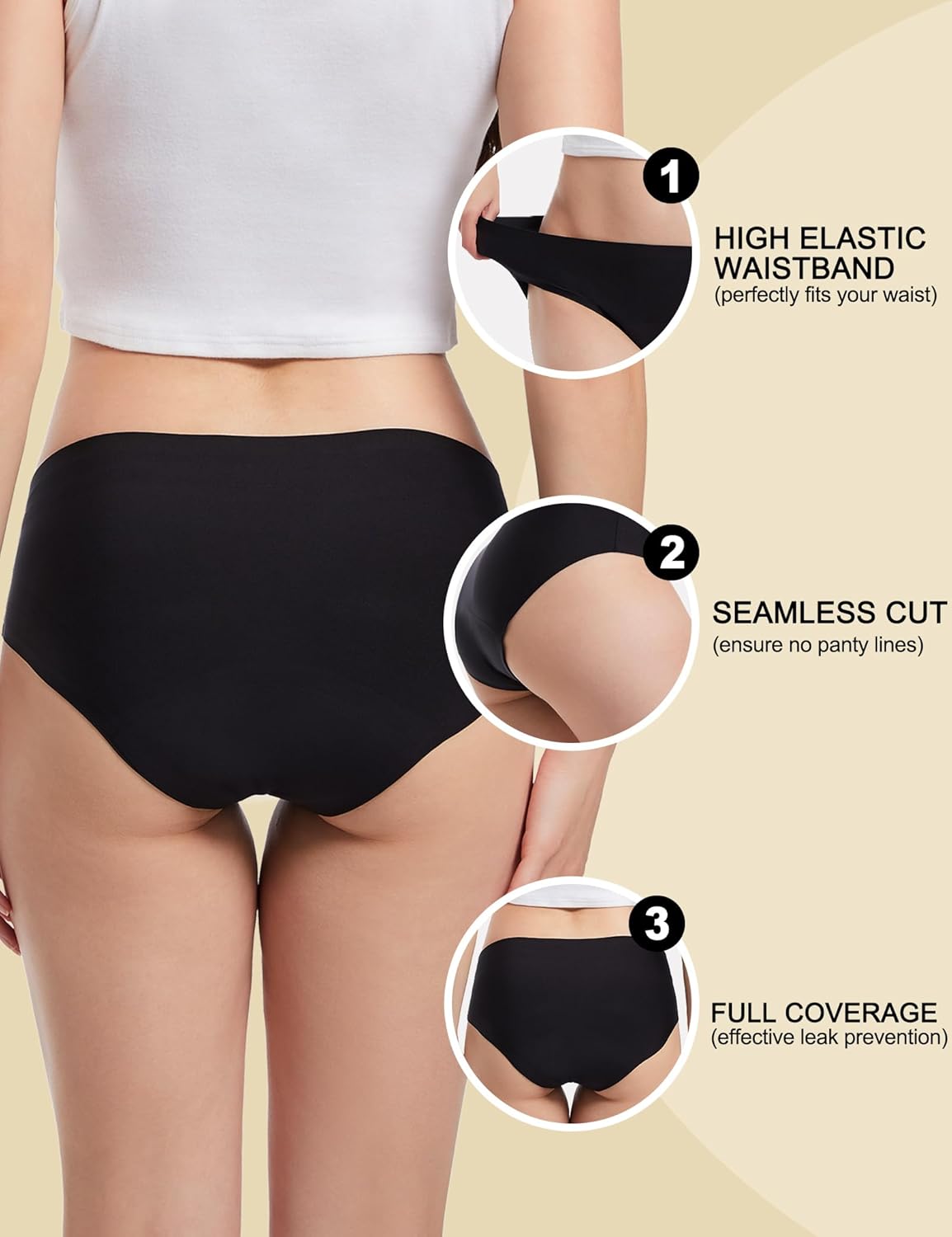 EcoPeriod Period Underwear for Women Heavy Flow, Leakproof Menstrual Underwear Seamless Period Panties, No Show Panty