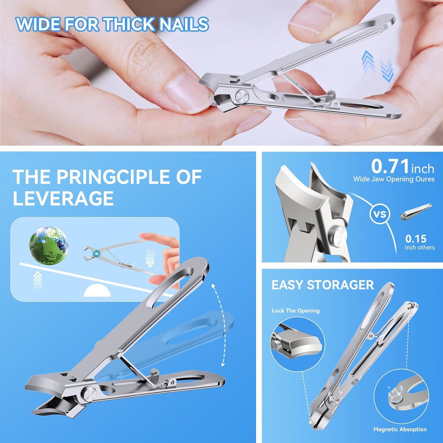 Toenail Clippers for Seniors Thick Ingrown Toenails, Toe Nail Clippers Set for Men Women, Heavy Duty Fingernail Clippers-Professional Pedicure Tools for Feet,Stainless Steel Manicure and Pedicure Kit