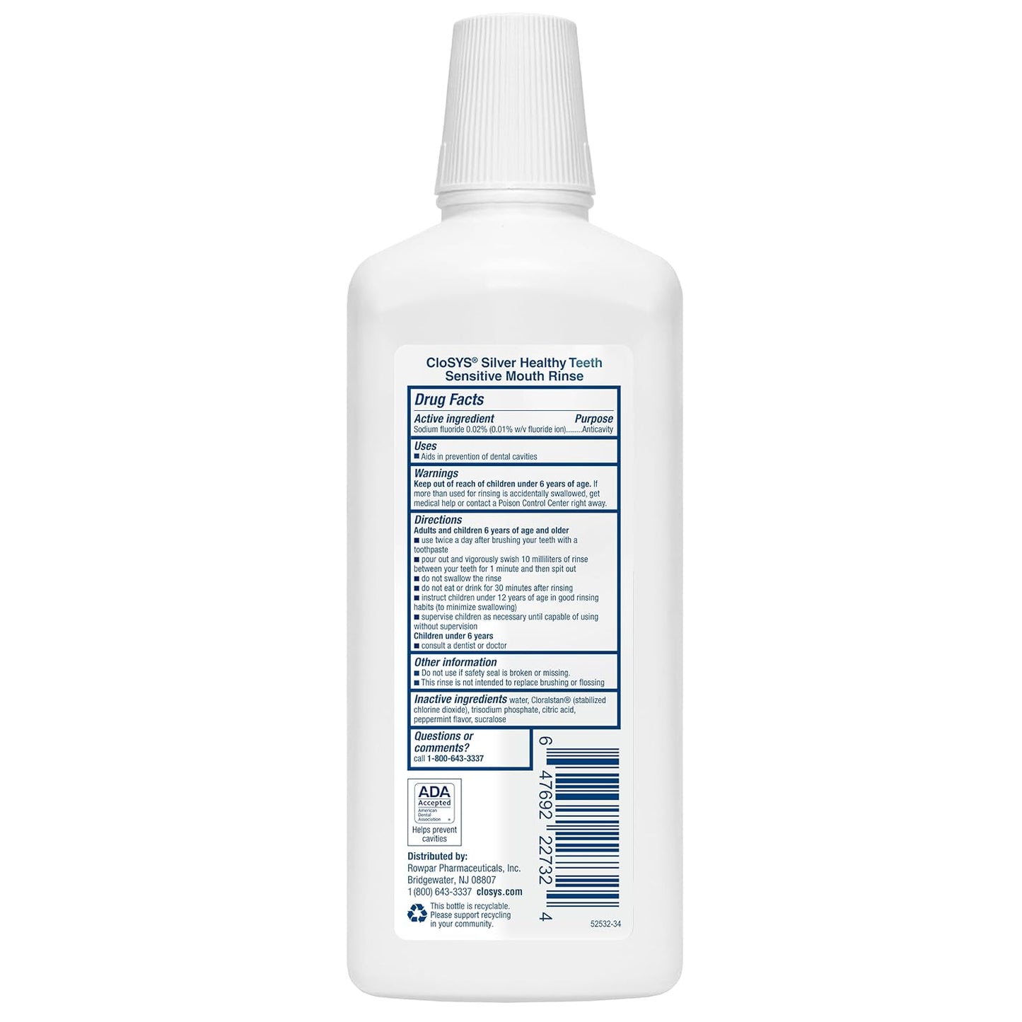 Closys Healthy Teeth Anti-Cavity Oral Rinse Mouthwash with Fluoride, Non-Burning, Non-Irritating – 32 Fl Oz