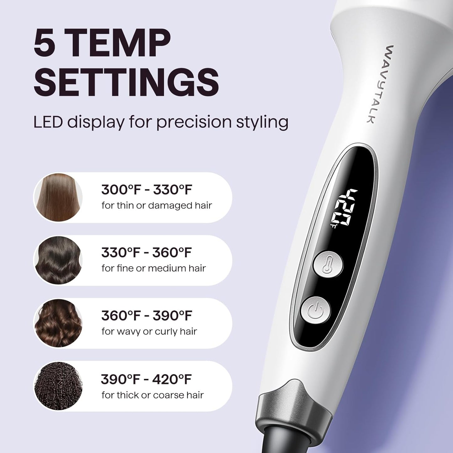 Wavytalk Blowout Boost Thermal Brush, 1.5 inch Heated Round Brush for Blowout Look, Negative Ion Technology, Ceramic Tourmaline, 5 Temperature Settings, Dual Voltage, White