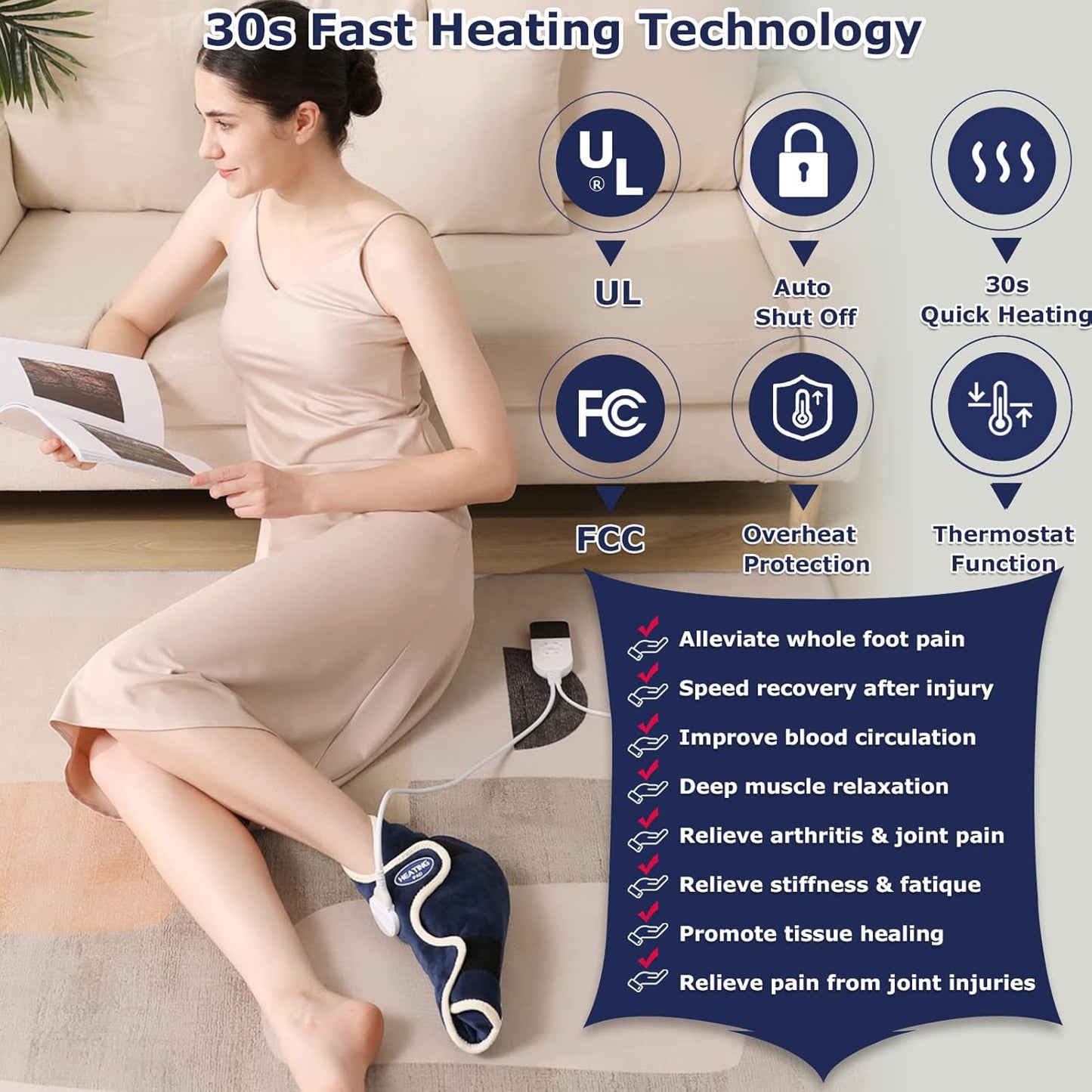 CAMECO 1 Pack Heating Pad for Foot & Ankle Neuropathy Pain Relief, 86℉-158℉ Electric Heated Foot Warmer Wrap for Arthritis, Heat Therapy for Achilles Tendinitis & Plantar Fasciitis, Auto Shut Off