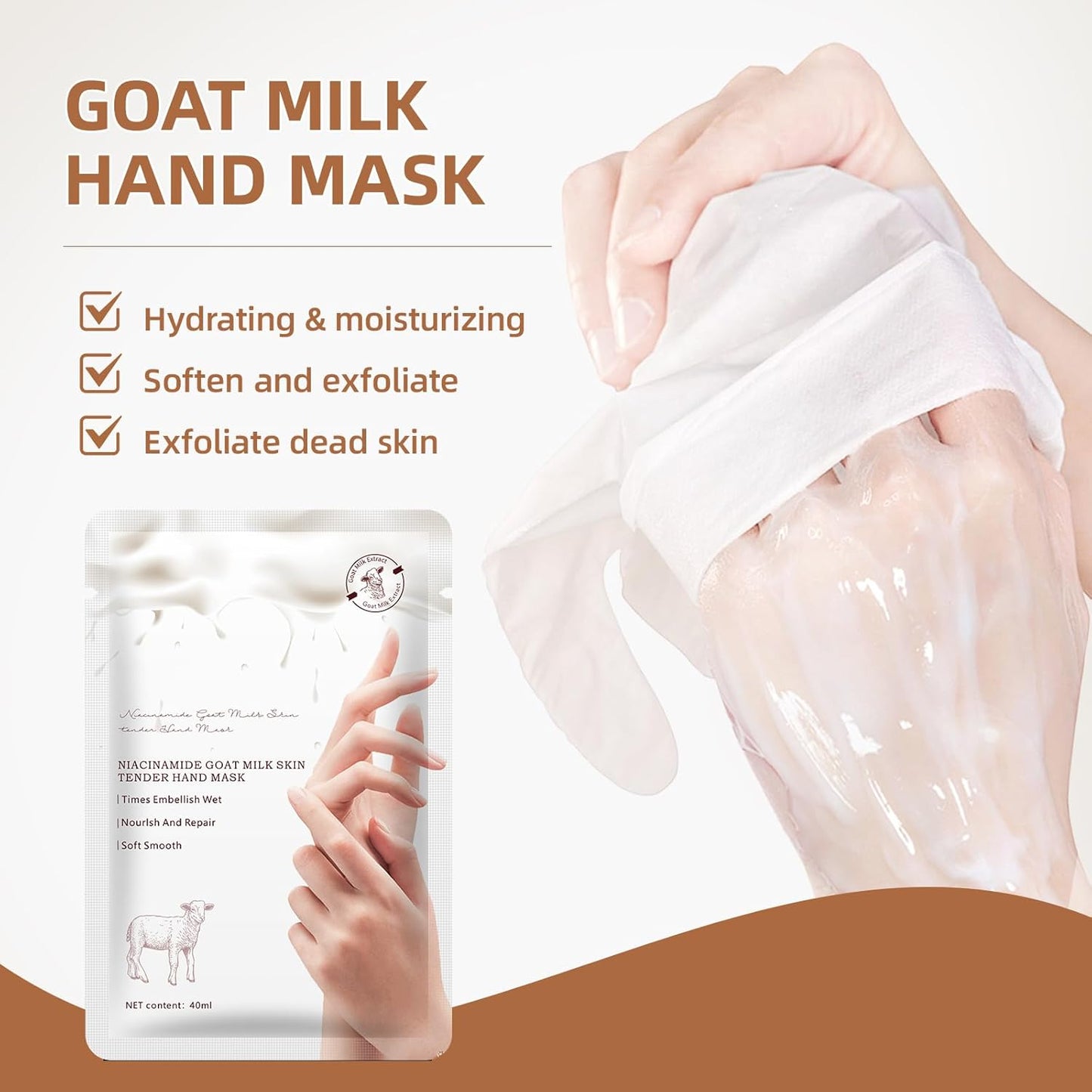 Mositurizing Hand Masks with Goat Milk,Hydrating Hand Glove for Dry Cracked Hands, Home Spa Hand Mask Gloves for Soft and Smooth Touch Skin (3Pack
