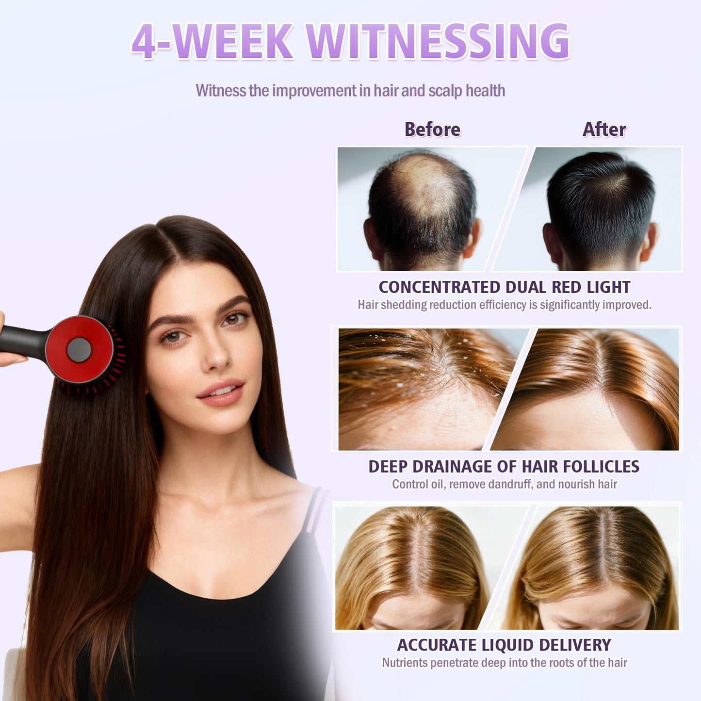 Electric Scalp Massager, 3-in-1 Hair Oil Applicator & IPX7 Waterproof Scalp Brush, Cordless, Portable Head Massager for Home & Travel, Red