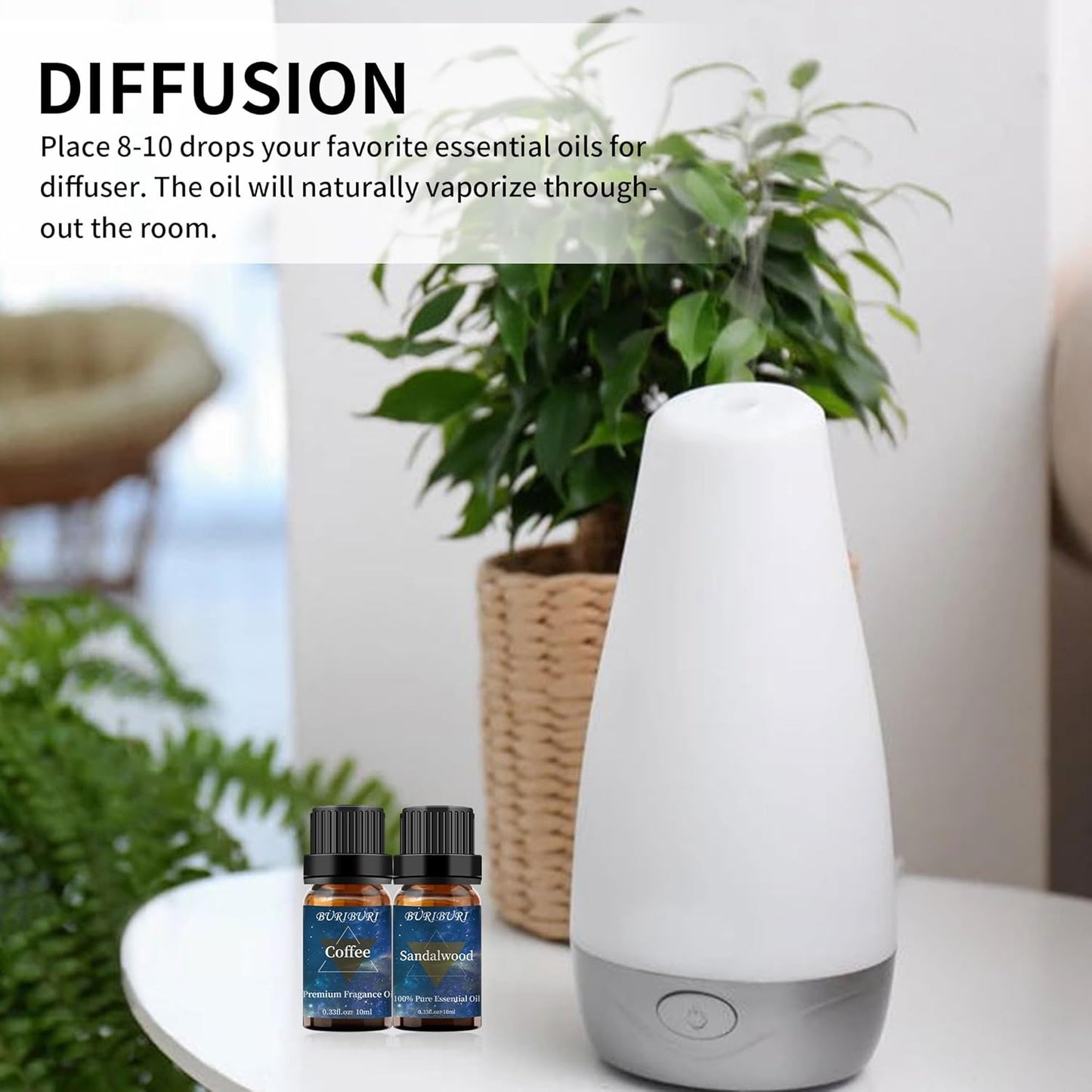 BURIBURI Sandalwood Oil Essential Oil and Coffee Essential Oil 10ml, 100% Pure Coffee Fragrance Oil for Diffuser, Massage