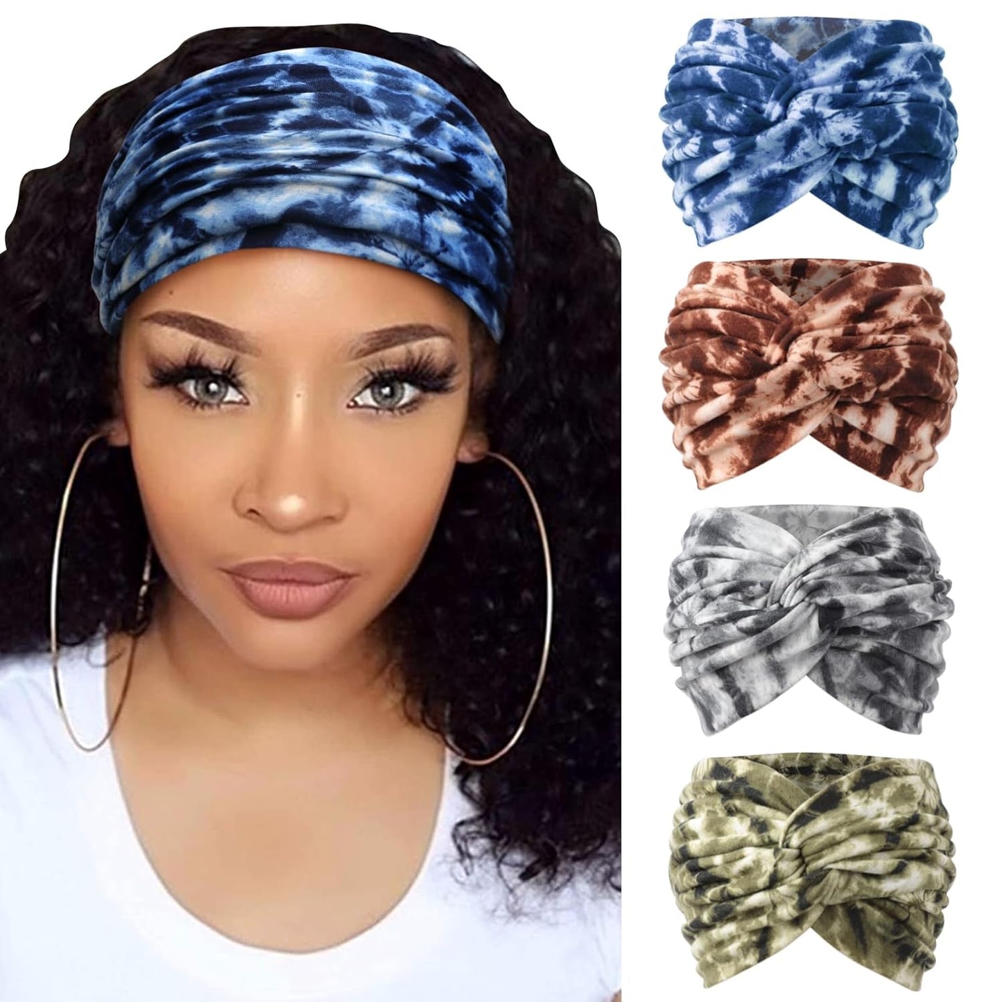 DRESHOW 4 Pack Turban Headbands for Women Wide Vintage Head Wraps Knotted Cute Hair Band Accessories