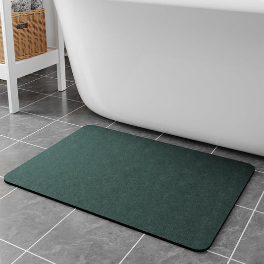 Bath Mat Rugs 32x17 - Diatomaceous Earth Bath Mat Quick Dry Absorbing Bathroom Rugs Rubber Non Slip Thin Bathroom Mat Fit Under Door, Bath Mat for Bathroom Floor, Tub and Shower, Sink, Dark Green