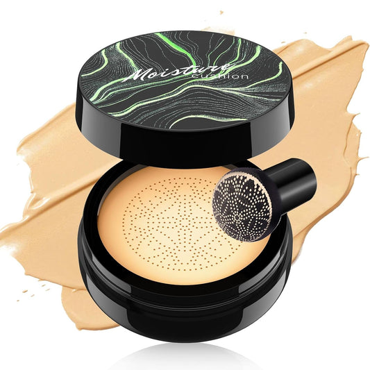 Mushroom Head Air Cushion CC Cream - Tattoo Cover up Makeup Waterproof Long-Lasting Moisturizing Concealer Foundation, Even Skin Tone for All Skin Types (Buff Beige)