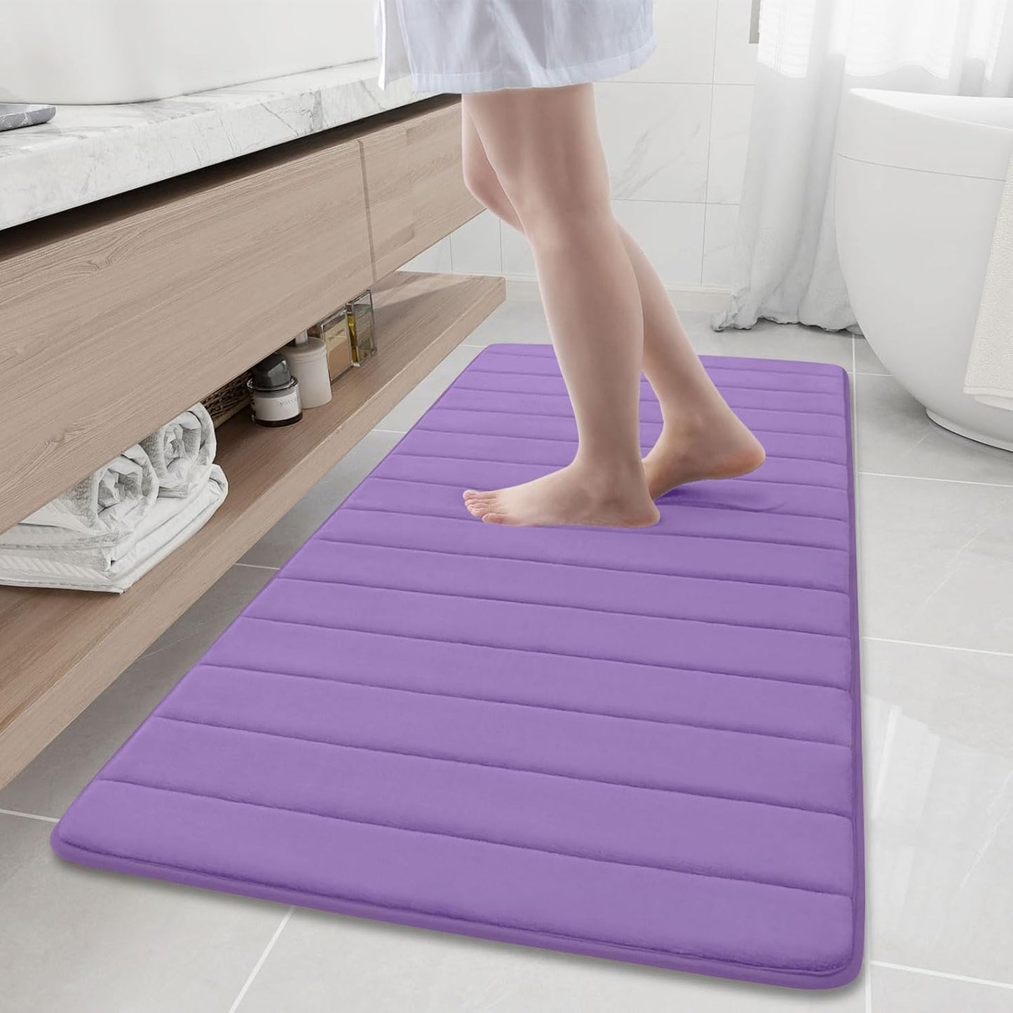 Buganda Memory Foam Bath Mat, 60" x 24", Ultra Soft and Non-Slip Bathroom Rugs, Water Absorbent and Machine Washable Bath Rug Runner for Bathroom, Shower, and Tub, Lavender