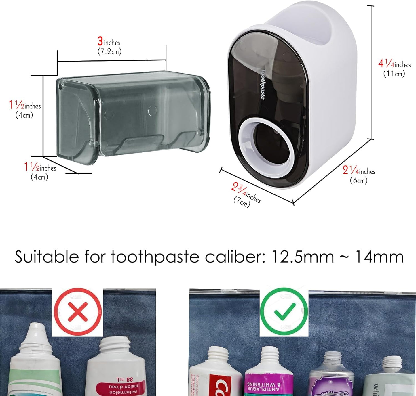 Toothbrush Holder Wall Mounted with Cover for Bathroom, 2 Slots Toothbrush Storage Organizer for Shower, Self Adhesive Toothbrush Hanger with Automatic Toothpaste Squeezer Dispenser