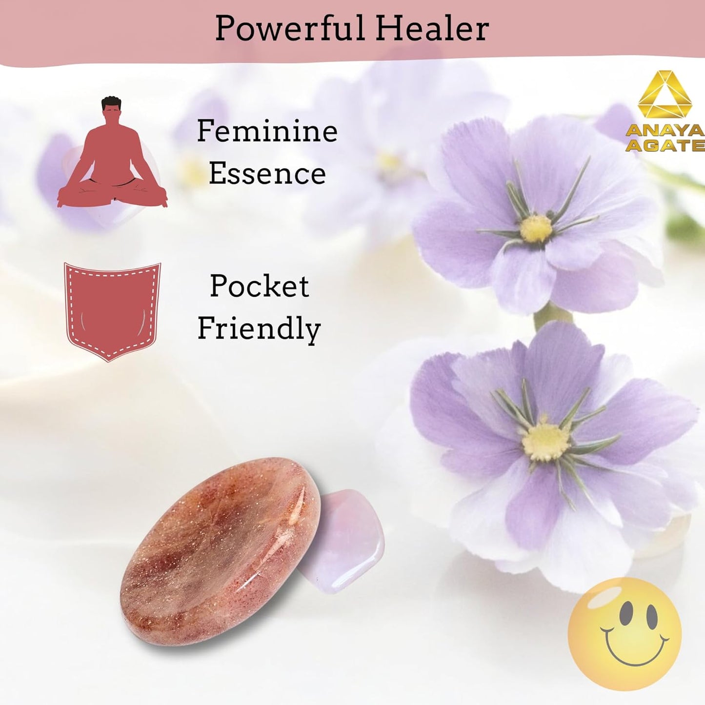 Strawberry Quartz Worry Stones – Crystal Thumb Worry Stone for Anguish, Stress – Relaxing and Soothing Balance Stones for Meditation, Stress Relief – Healing Stones and Crystals for Men and Women