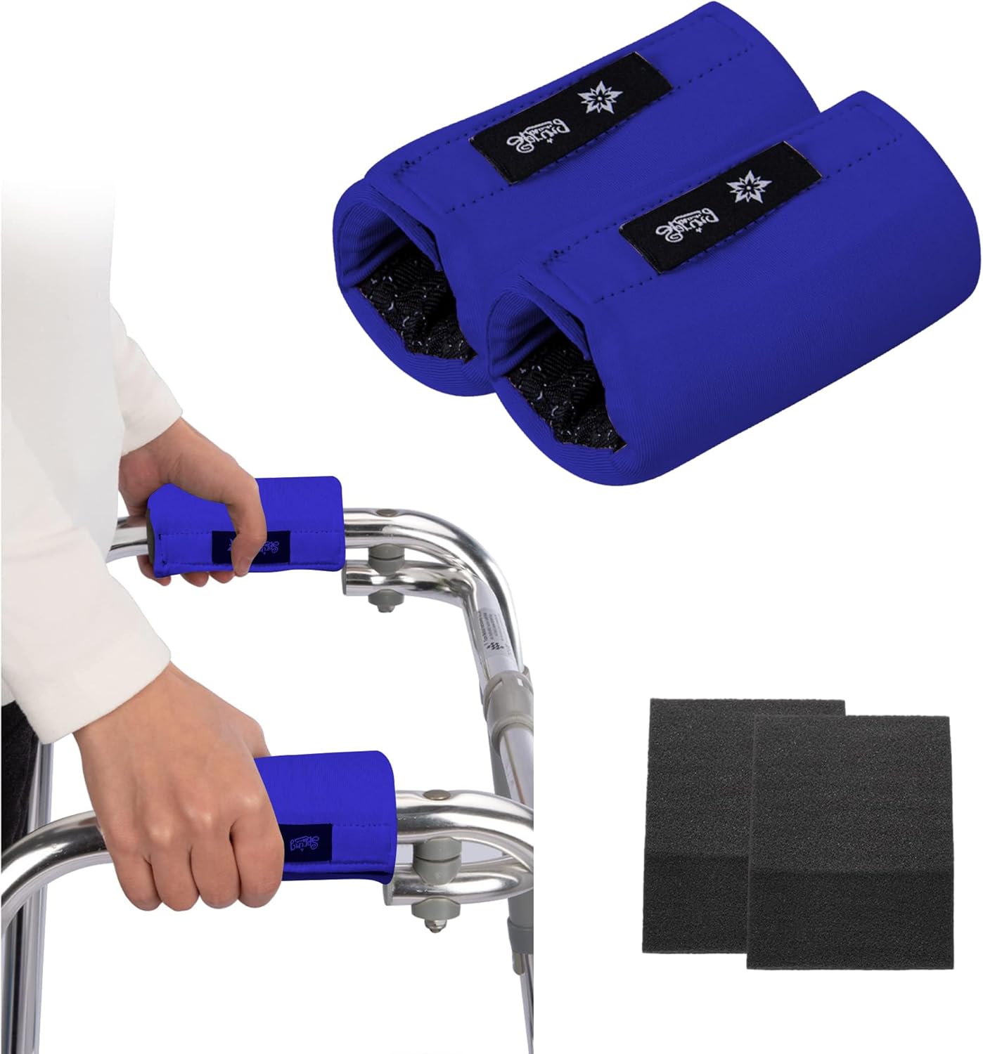 Universal Walker Hand Grip Padded Covers Non-Slip Cushion Foam for Folding Wheelchair Rollator Crutch Handle Pads 2-Pack Navy Blue
