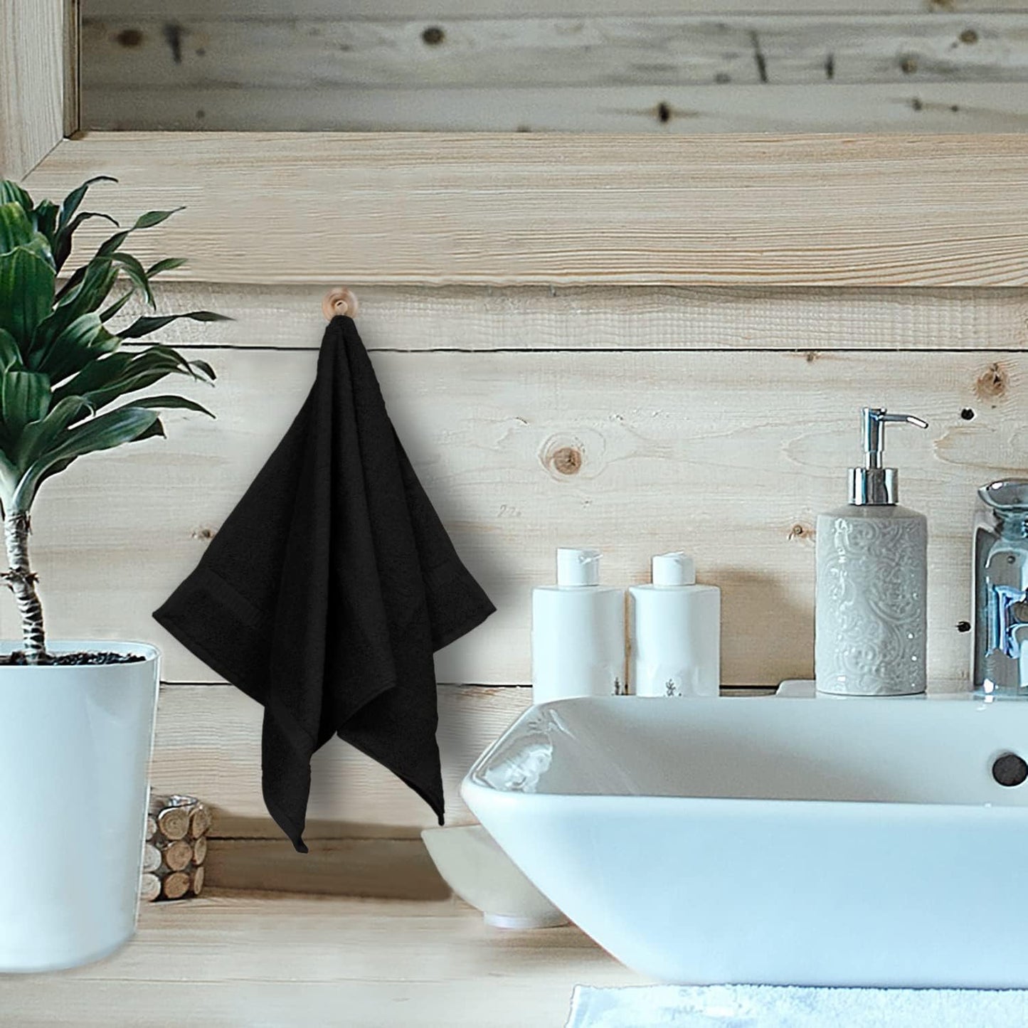 Monogrammed Hand Towel, Personalized Initial Gift, Extra Absorbent 100% Turkish Cotton - Soft Terry Finish - Set of 2 - White Block Initial H - Embroidered on Black Towels