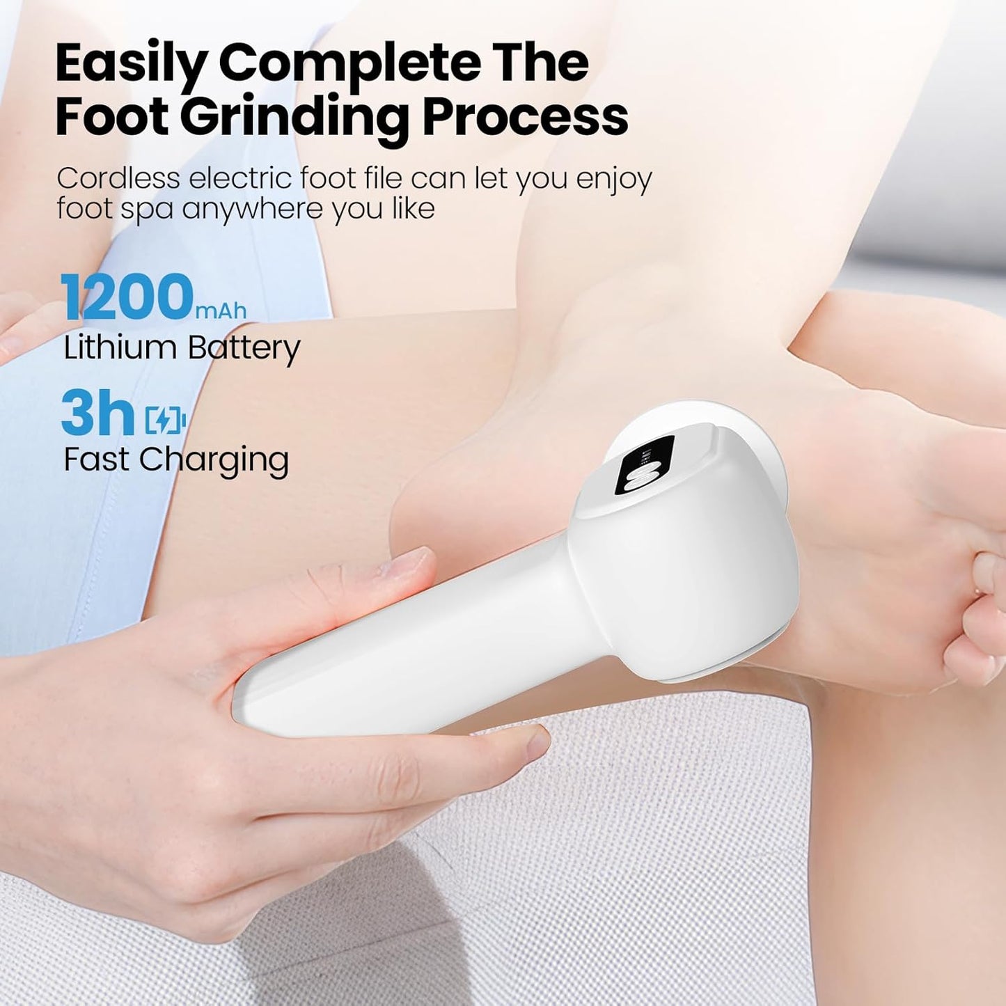 Electric Callus Remover for Feet, 2 in 1 Electric Foot File Grinder, Rechargeable Cordless Foot Scrubber for Dead Skin, Adjustable Speed with Sandpaper Discs, Professional Pedicure Tools,White