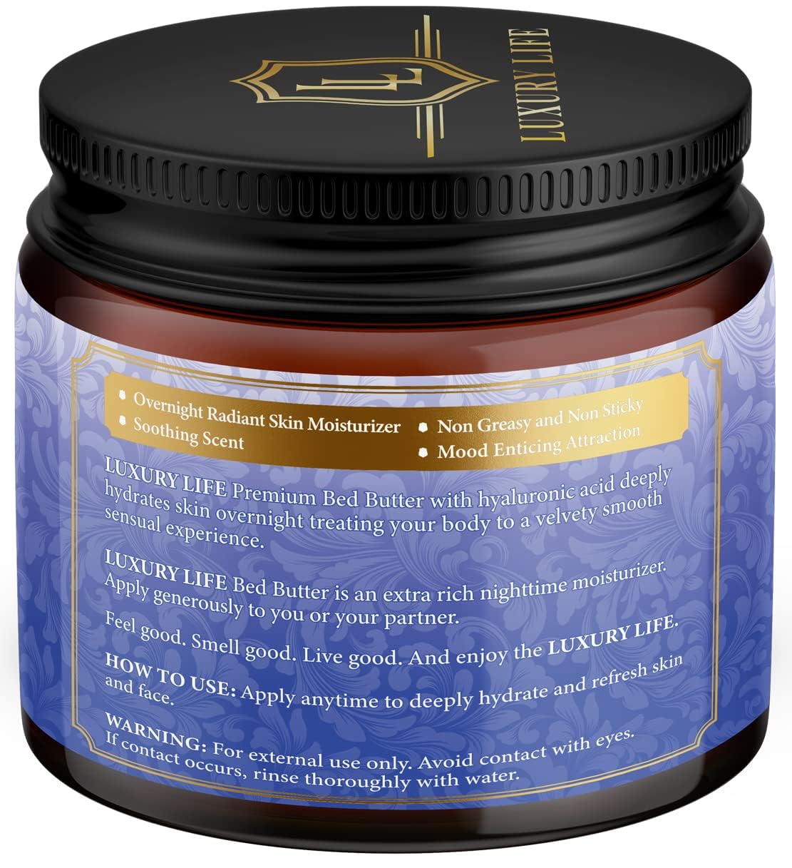 LUXURY LIFE Bed Butter - Irresistibly Fragranced Mood-Enticing Butter Infused with Hyaluronic Acid. Extra Rich Calming Nighttime Moisturizer for Sensual Stimulating Experience (Island Passion, 8 oz)