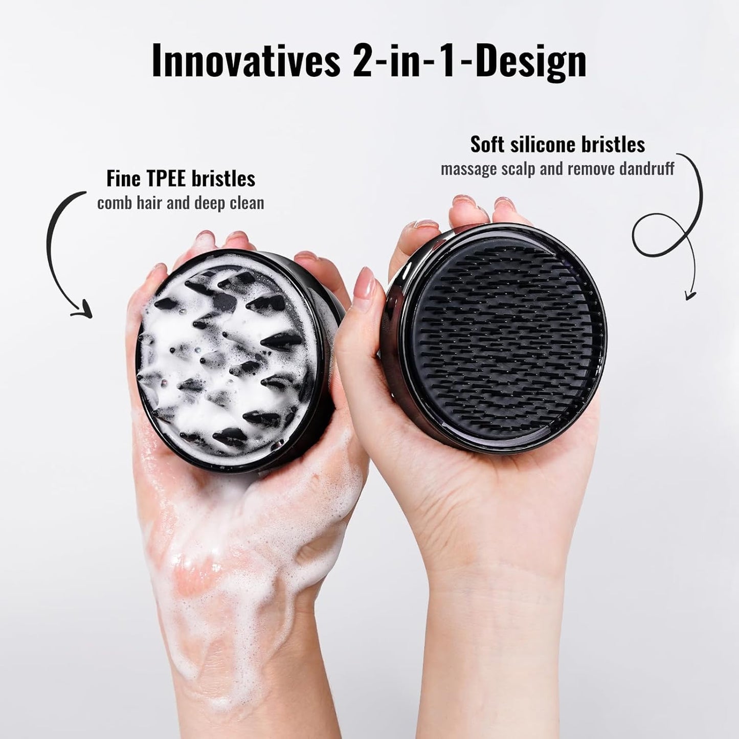 2 in 1 Scalp Massager Hair Growth,Scalp Scrubber with Soft Silicone Bristles for Dandruff Removal,Shampoo Brush for Exfoliation,Head Massager for Both Wet and Dry Use (Black)