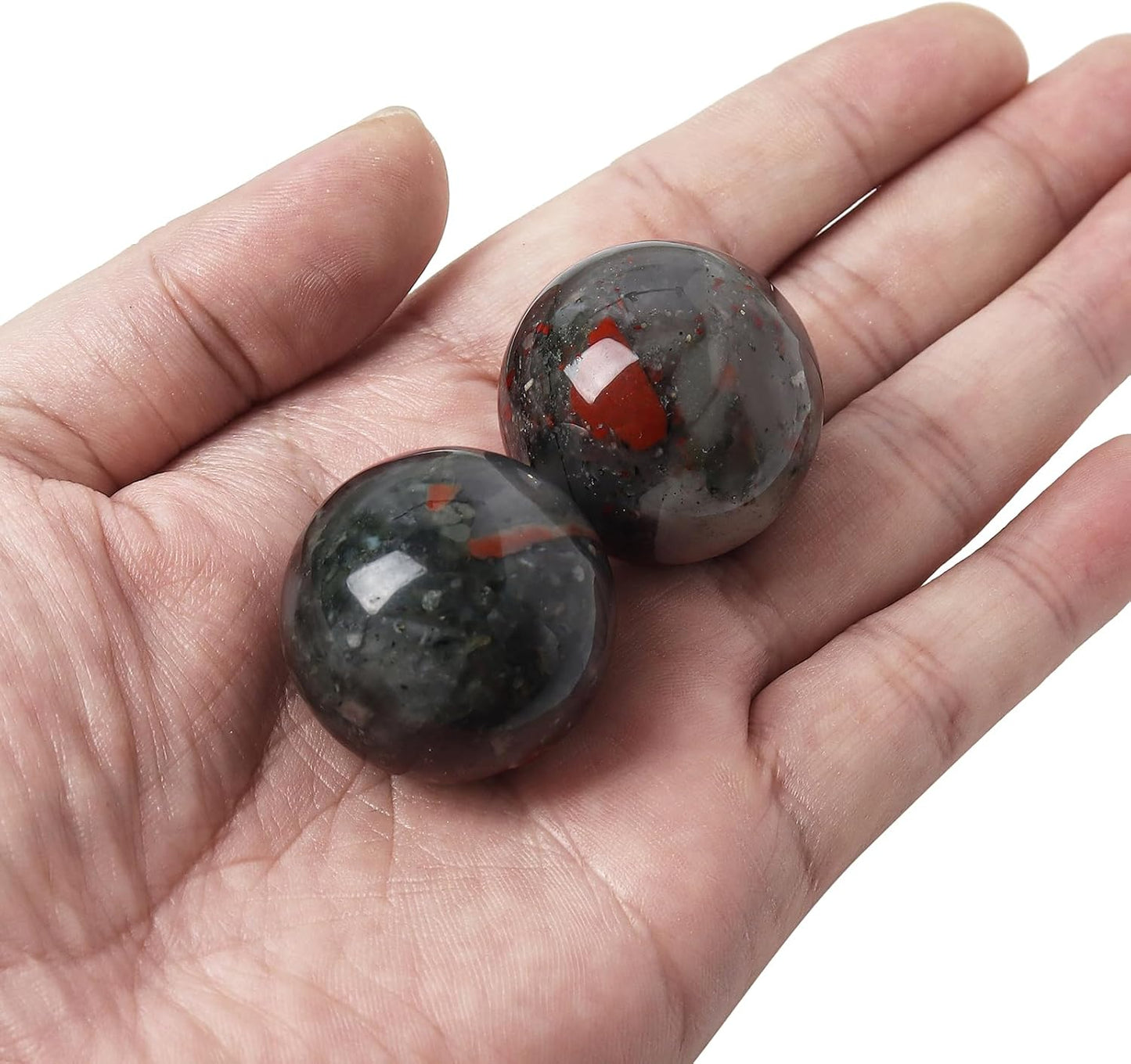 Hand Exercise Balls 30mm for Women - Set of 2 Natural Crystal Stone Spheres - Finger Joint Relief & Stress Relax, Perfect Size for Women's Hands, Africa Bloodstone