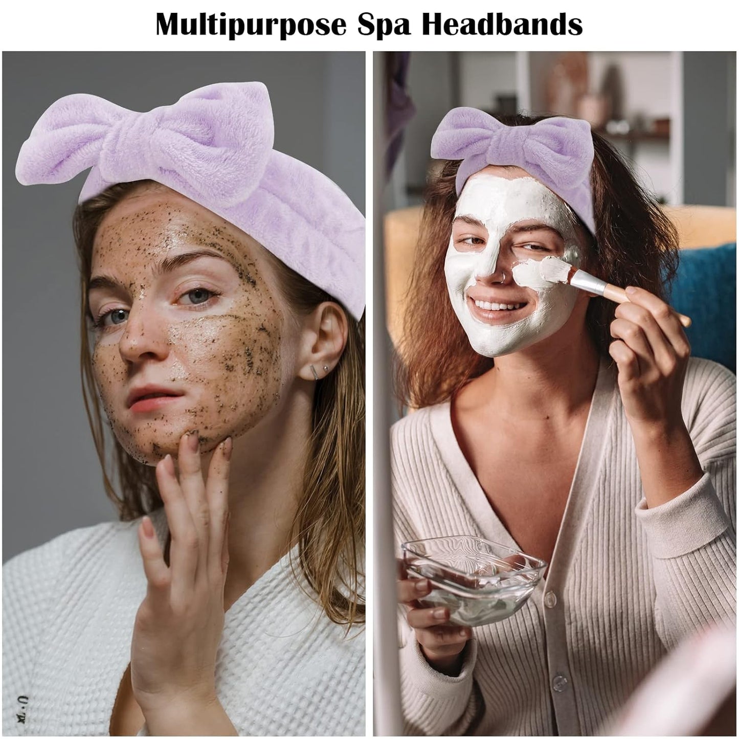 Ondder Spa Headband for Washing Face 8 Pack Purple Skincare Headbands for Women Girls Terry Cloth Cute Bow Head Bands