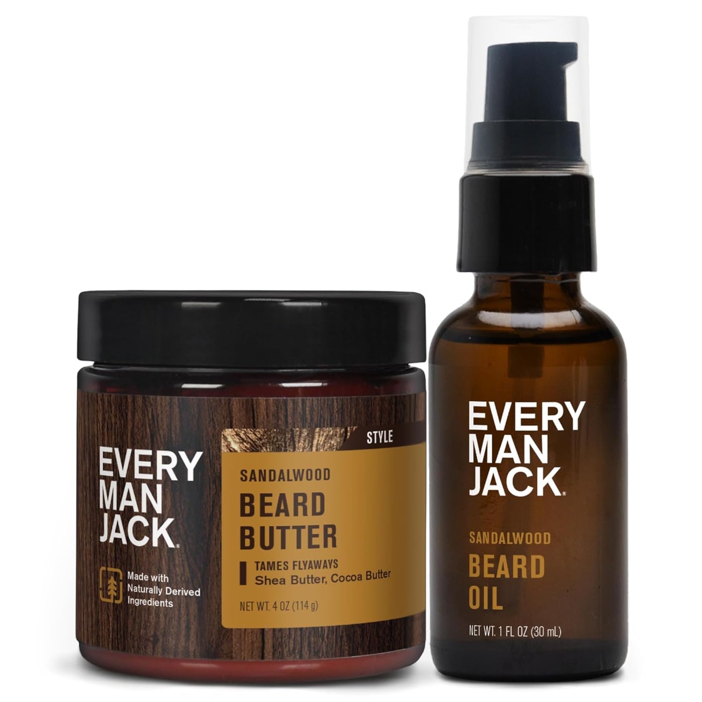 Every Man Jack Beard Oil & Beard Butter Bundle - Sandalwood Fragrance - Rejuvenates, Hydrates & Styles Dry Beards - Naturally Derived with Cocoa Butter and Shea Butter