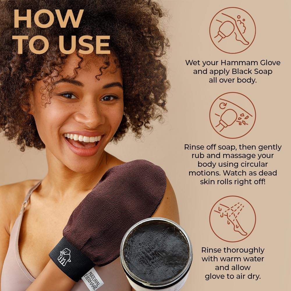 Natural Elephant Exfoliating Hammam Glove | Authentic Moroccan Kessa Body Scrub Mitt for Spa-Quality Skin Renewal | Burnt Orange & Chocolate Brown Pack of 2