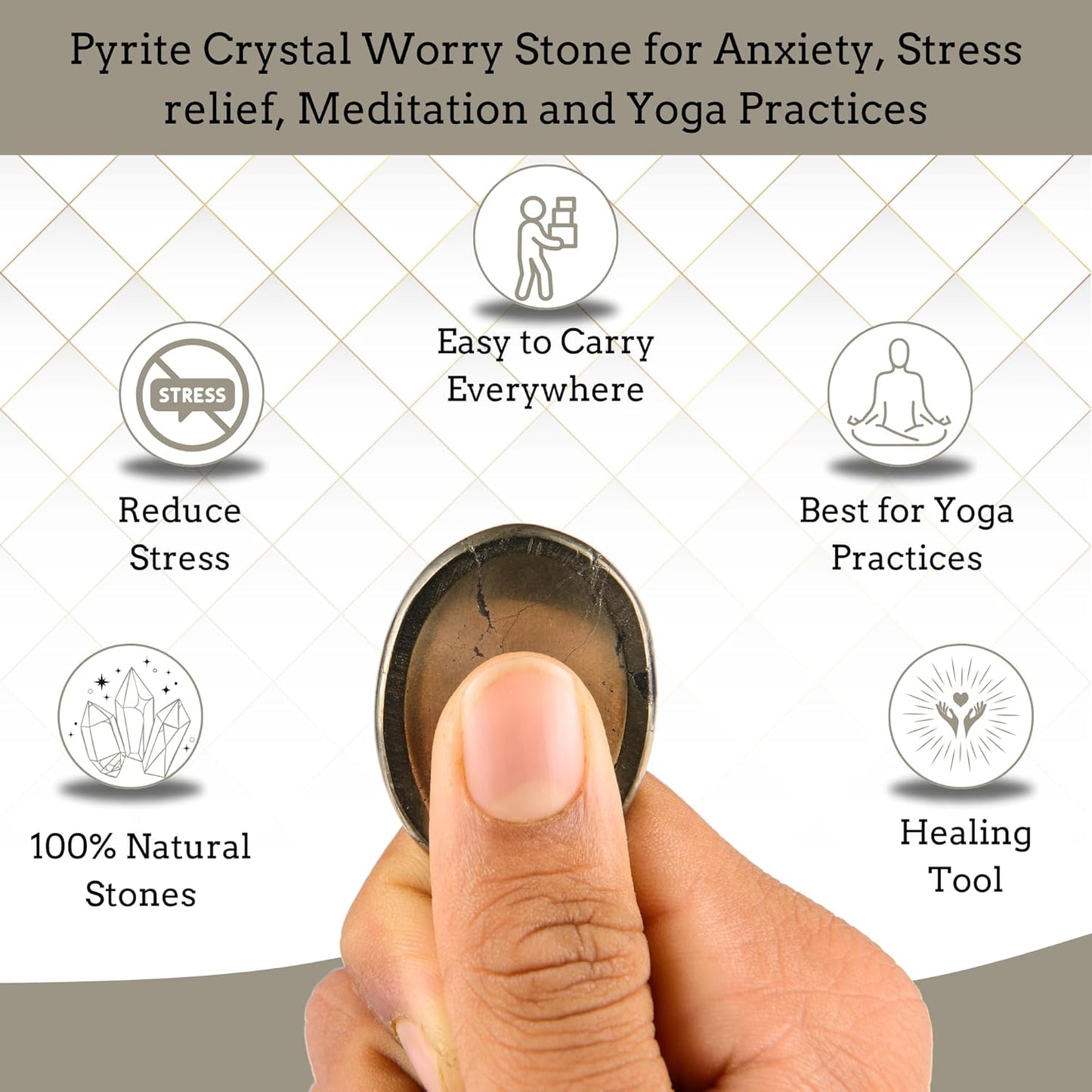Natural Pyrite Worry Stones – Crystal Thumb Worry Stone for Anxiety, Stress – Relaxing and Soothing Balance Stones for Meditation, Stress Relief – Healing Stones and Crystals for Men and Women