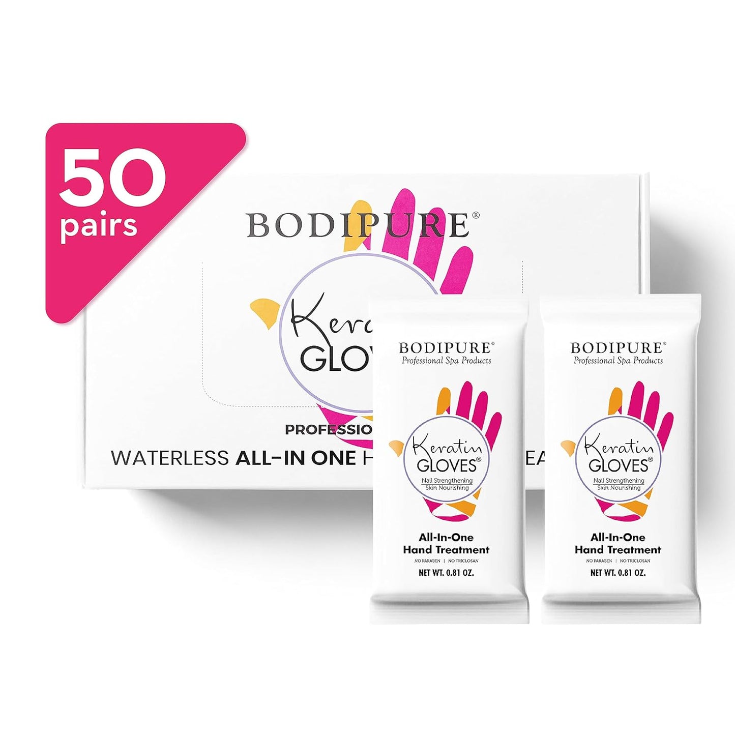 Bodipure All-In-1 Moisturizing Hand Mask, Keratin & Vitamin E Hand Mask for Dry Cracked Hands, Natural Moisturizing Gloves Formula, Strengthen Nails & Repair Hands 50 Pairs