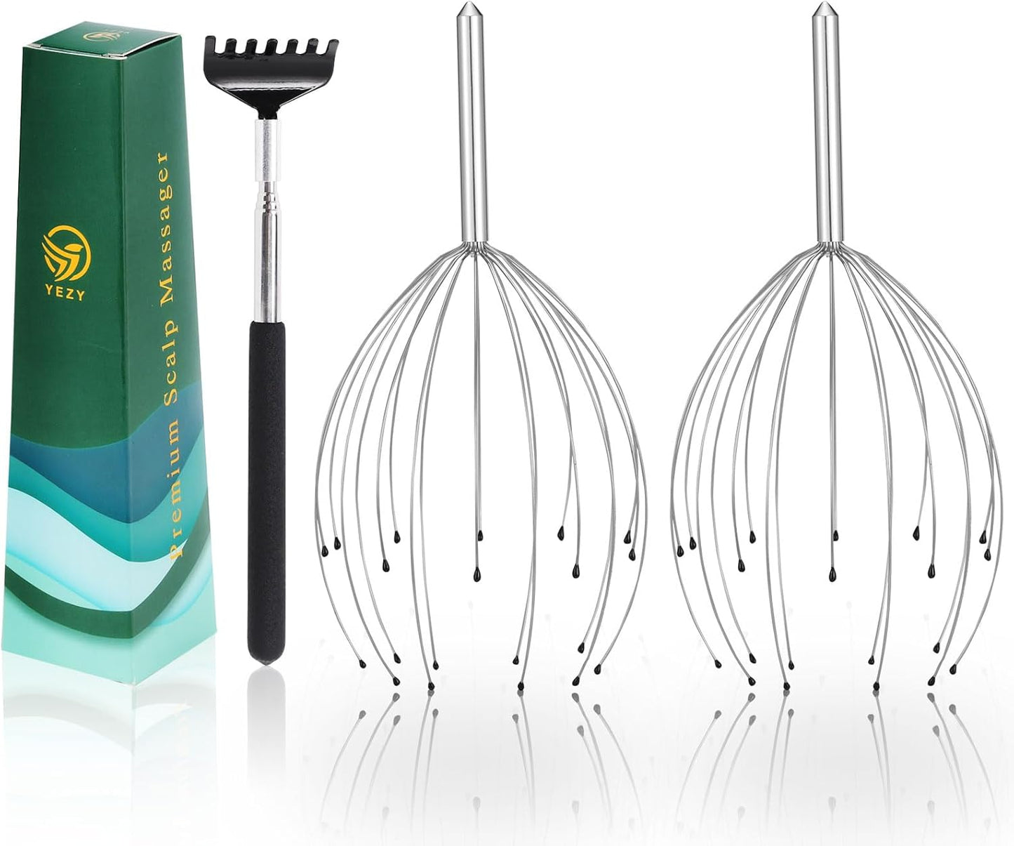 YEZY Head Massager 20 Fingers Head Scratcher Scalp Massager, Back Scratcher, Stocking Stuffers for Scalp Massage Back Massage 2 Pack (Silvery)