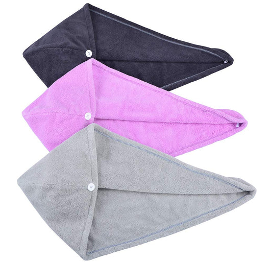 HOPESHINE Hair Drying Towel Twist Women's Soft Shower Microfiber Towels for Hair Turban Wrap Fast Drying Ultra Absorbent Cap Great Gift for Women (3-Pack Dark Grey+ Grey+Purple)