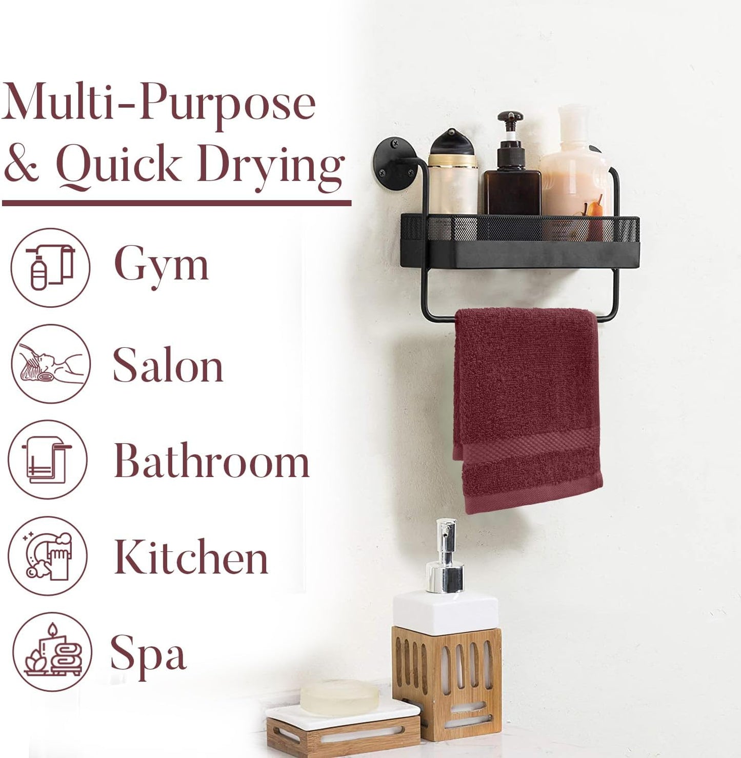 DAN RIVER 12-Pack Premium 100% Cotton Pomegranate Face Towels – Reusable Face Towel Set, Soft & Absorbent Luxury Wash Cloths for Bathroom & Body – Hand and Face Towels, 550 GSM (12x12 in)