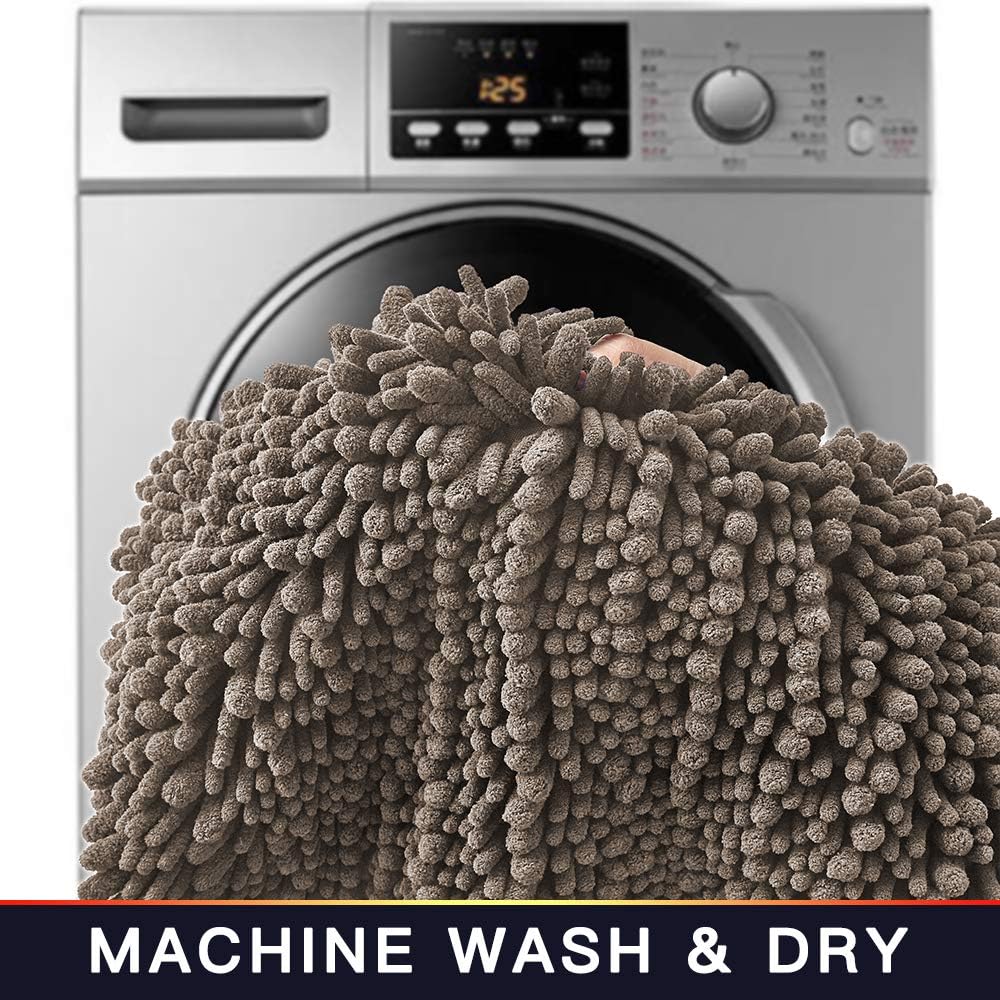 Walensee Bathroom Rug Non Slip Bath Mat (44x24 Inch Taupe) Water Absorbent Super Soft Shaggy Chenille Machine Washable Dry Extra Thick Perfect Absorbant Best Large Plush Carpet for Shower Floor