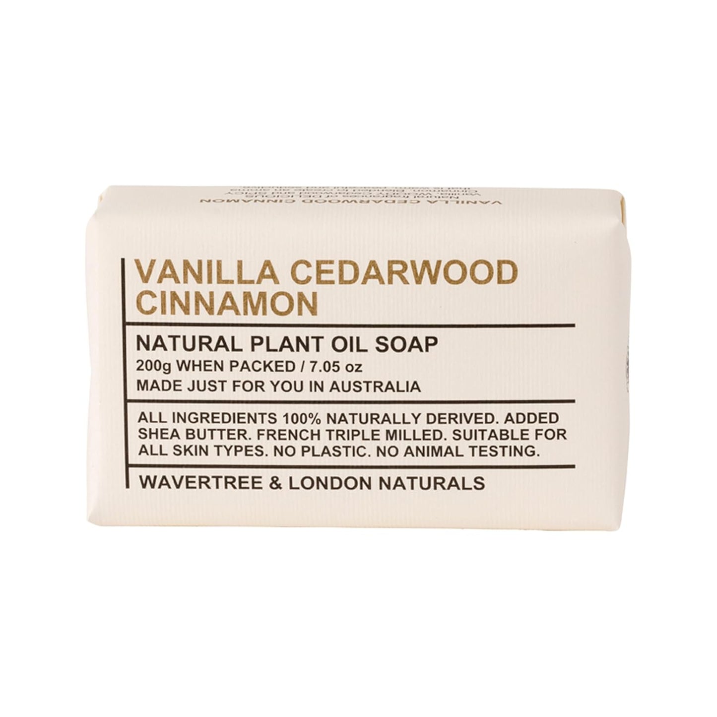Wavertree & London Vanilla, Cedarwood, & Cinnamon Scented 100% Natural Soap Bar, 7oz Moisturizing French Triple Milled Soap Bar for Women & Men enriched with shea butter - Pure Bath & Body soap bar