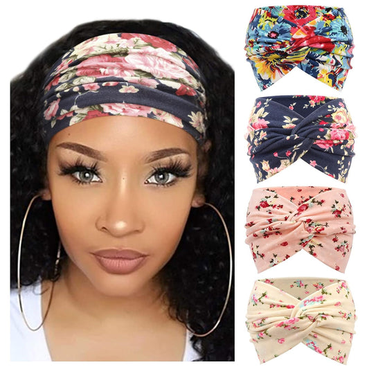 DRESHOW 4 Pack Turban Headbands for Women Wide Vintage Head Wraps Knotted Cute Hair Band Accessories