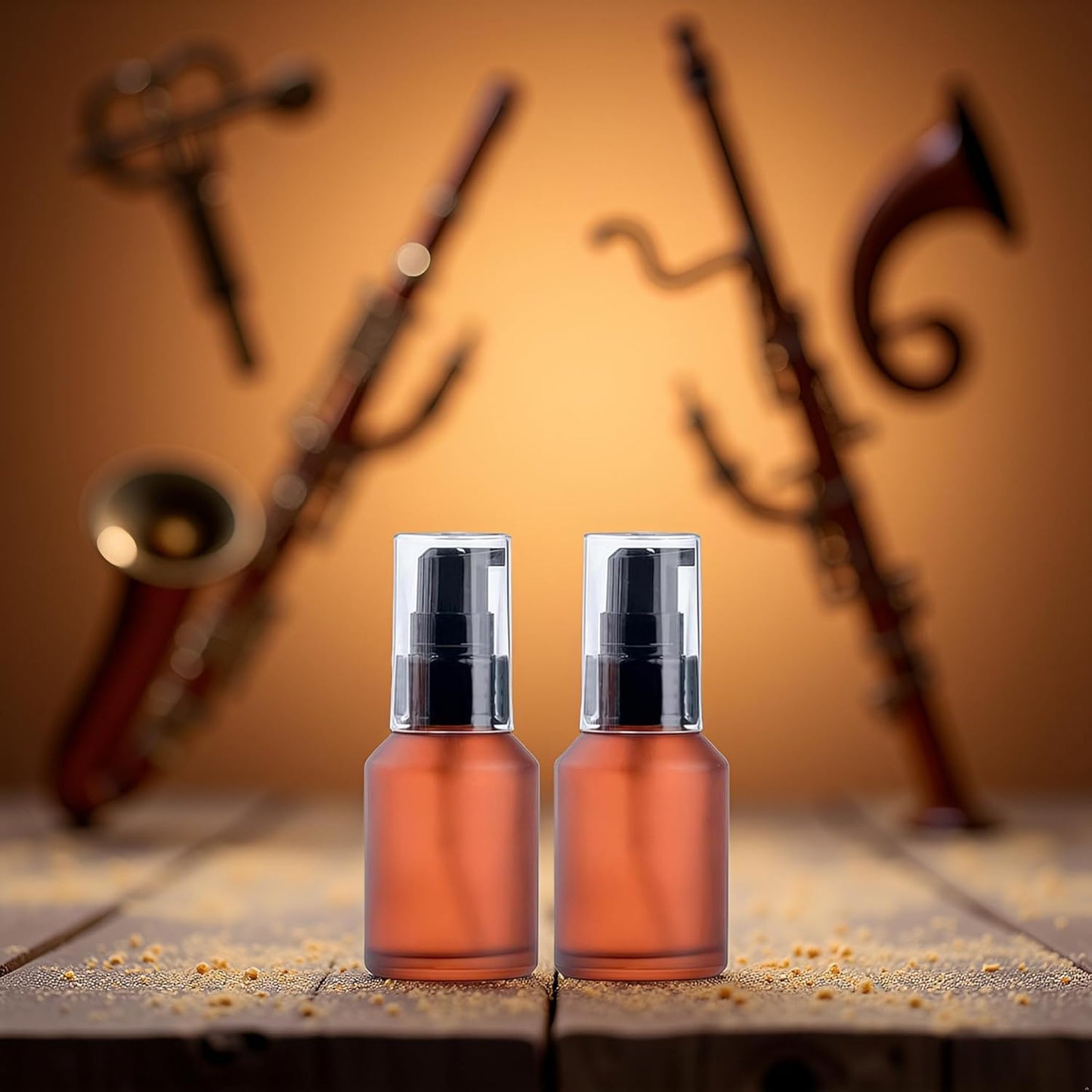 2 Pcs 30ML Brown Refillable Glass Lotion Pump Bottle, Cosmetic Sample Container with Black Plastic Pump Head - Ideal for Creams, Serums, Emulsions, Travel Packing, and Beauty Gels, Pump Dispensers