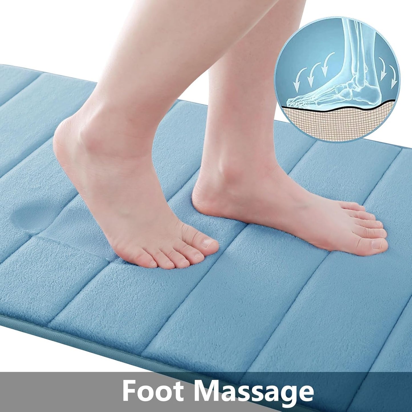 Buganda Memory Foam Bath Mat, 30" x 20", Ultra Soft and Non-Slip Bathroom Rugs, Water Absorbent and Machine Washable Bath Rug for Bathroom, Shower, and Tub, Blue