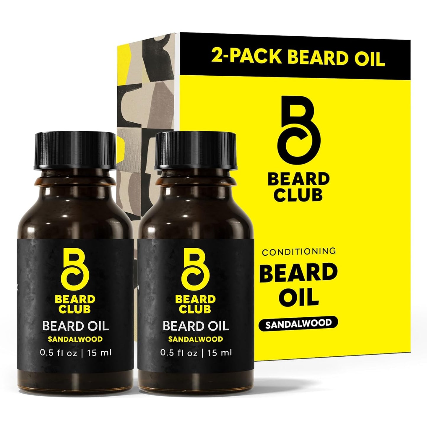 The Beard Club Premium Sandalwood Beard Oil for Men - Natural Castor & Sunflower Seed Oils - Beard & Mustache Conditioner - Hydrates, Moisturizes & Soothes Dry Skin - Strengthens Follicles (2PK)