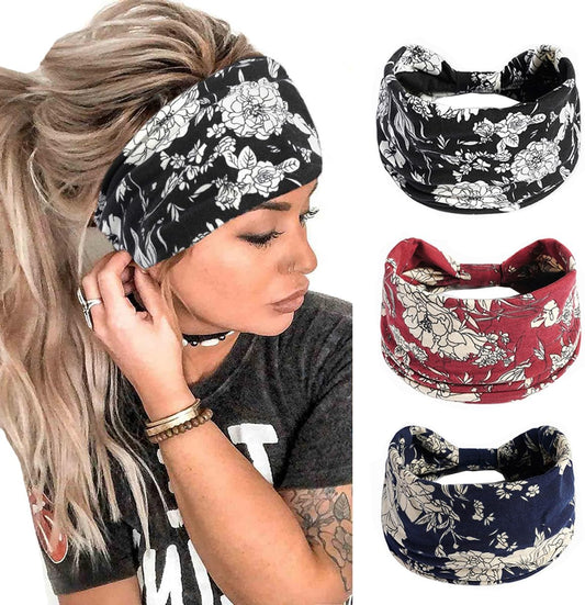 K-Elewon 3 Pack Women Wide Elastic Head Wrap Headband Sports yoga Hair Band