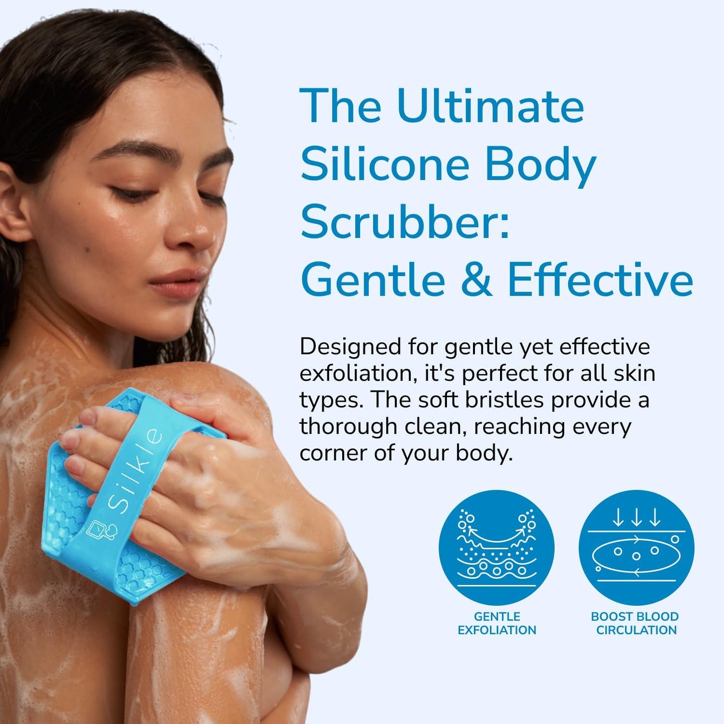 Silicone Body Scrubber - Exfoliating Bath Brush and Skin Cleanser - Shower Sponge for Gentle Body Scrub and Wash - Silicone Scrubbing Care Tool for a Refreshed and Renewed You - Blue