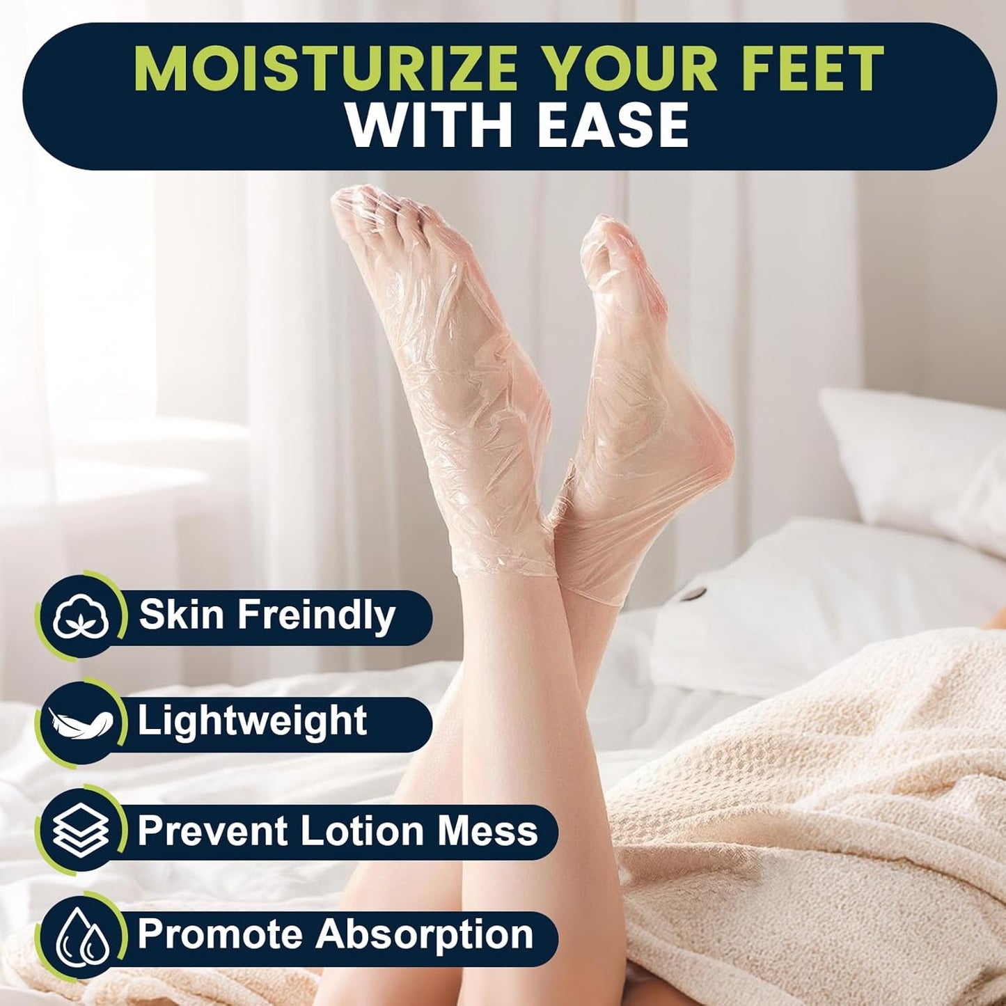 200PCS Plastic Foot Covers for Feet, Leak-Proof Plastic Foot Masks for Moisturizing Feet, Pedicure & Foot Care, 200 Stickers for Snug Closure Included (Fits up to USA 9)