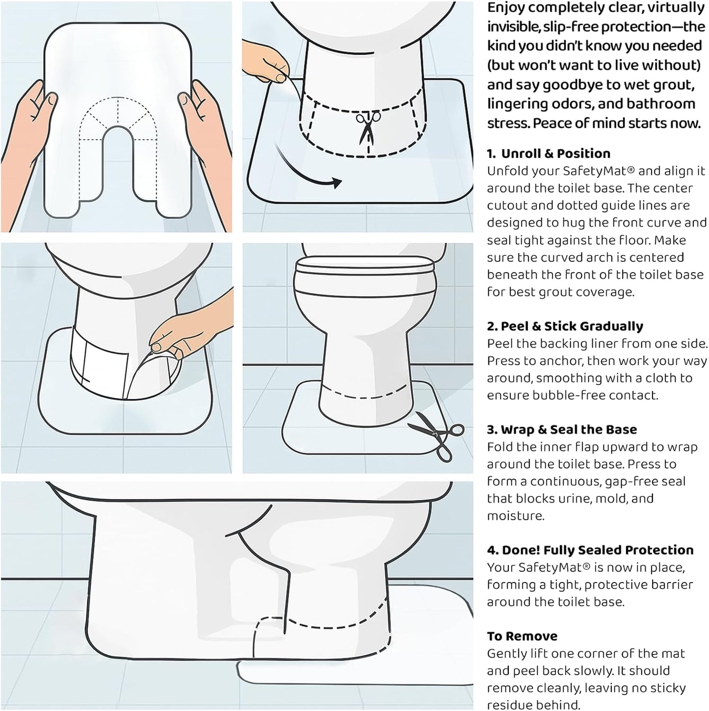 SafetyMat® Invisible Toilet Mat - Peel & Stick, Slip-Resistant & Easy to Clean Bathroom Accessory | Ideal for Renters & Kids | Affordable, Durable, Odorless & Perfect for Everyday Use