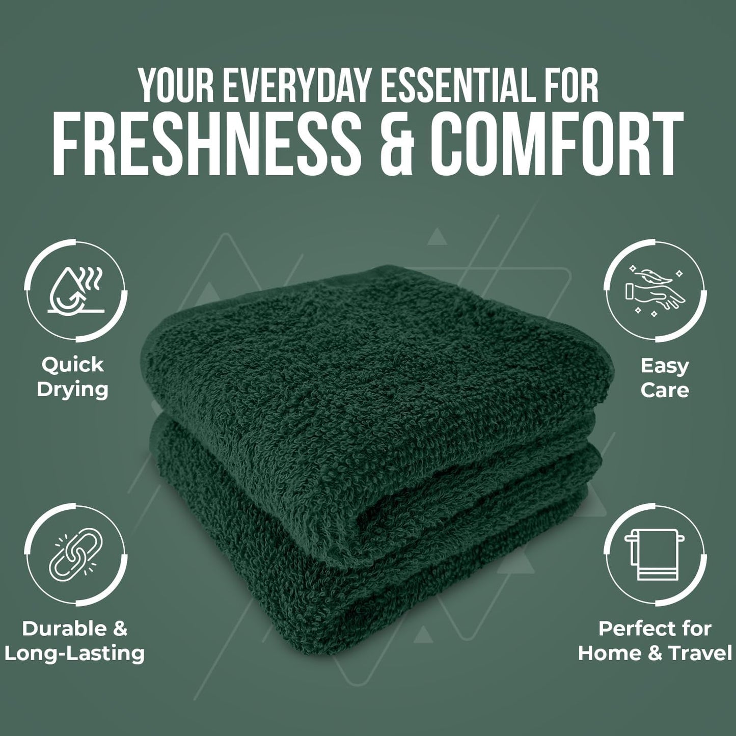 DAN RIVER 100% Cotton Wash Cloths 24 Pack [12x12] Soft & Absorbent washrags, Gym, Hotels & Spa Perfect for Everyday Use Fingertip Towels, Hunter Green